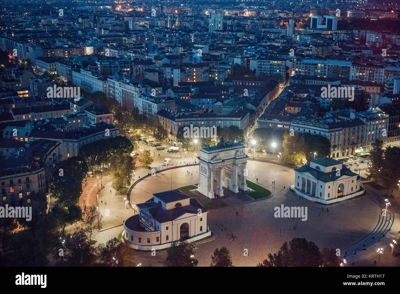 panoramic view of Milan at night Stock Photo