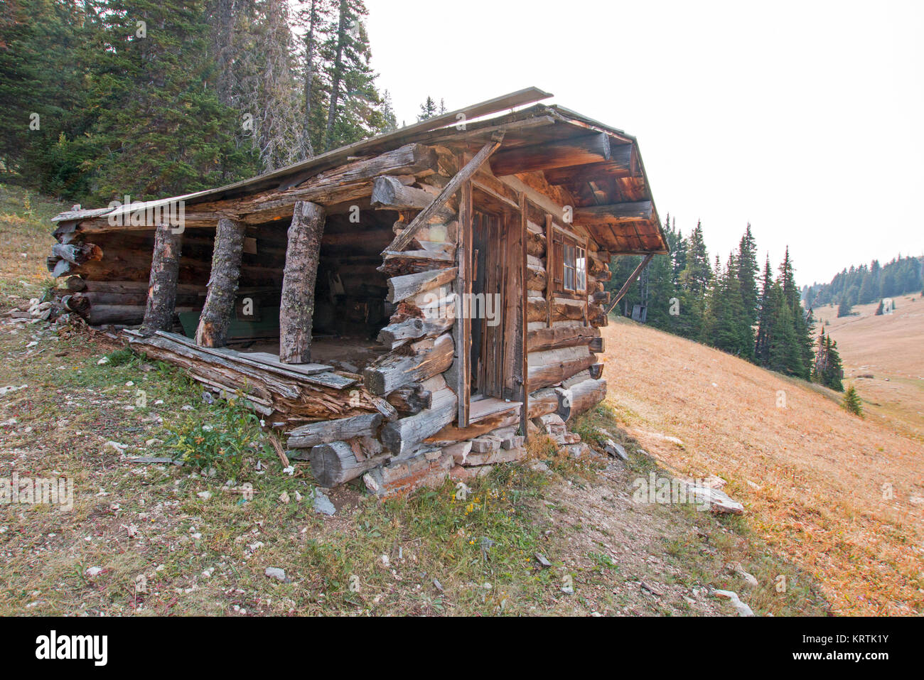 Abandoned Log Cabin In The Central Rocky Mountains In Wyoming