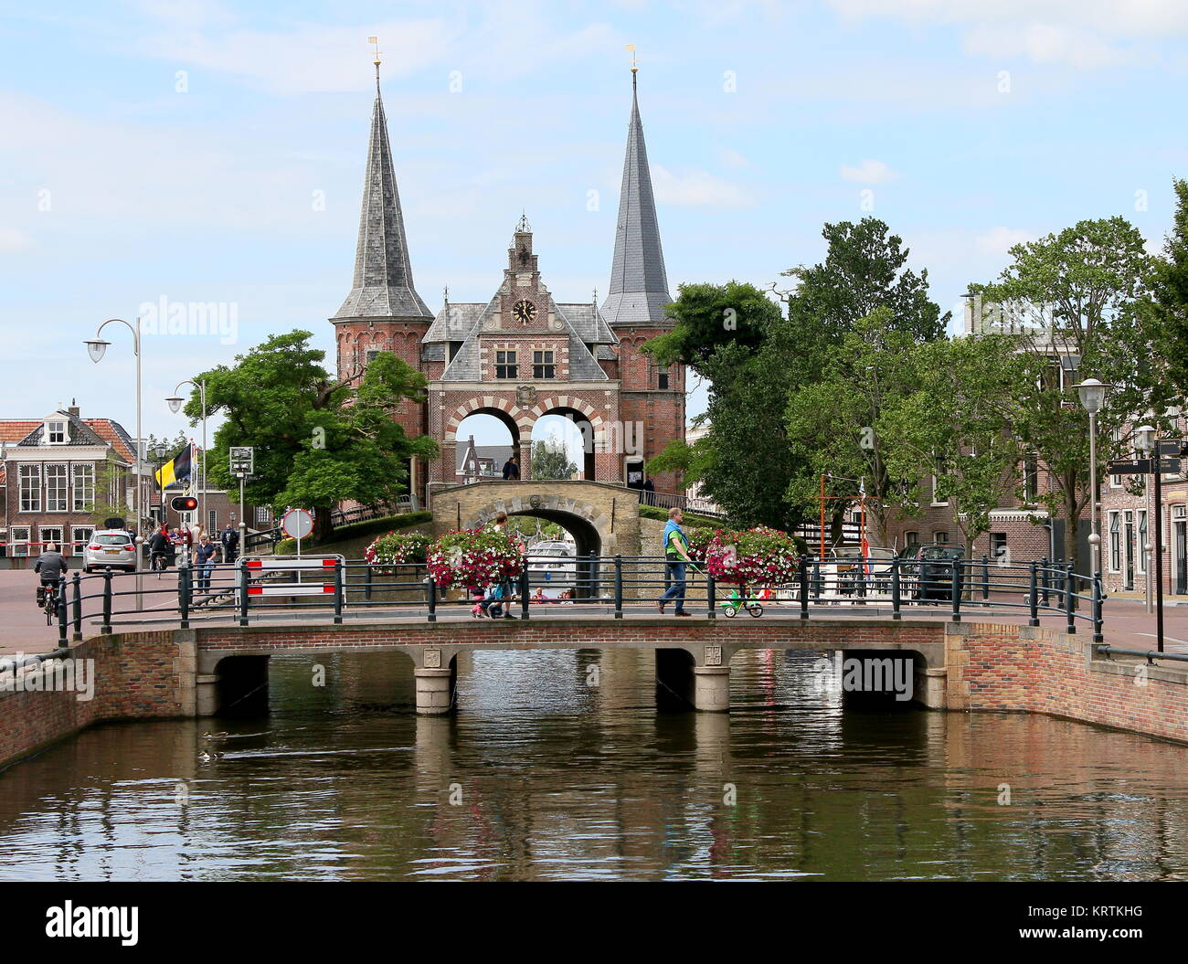 17th century Waterpoort or Water Gate in the Frisian city of Sneek, The Netherlands Stock Photo