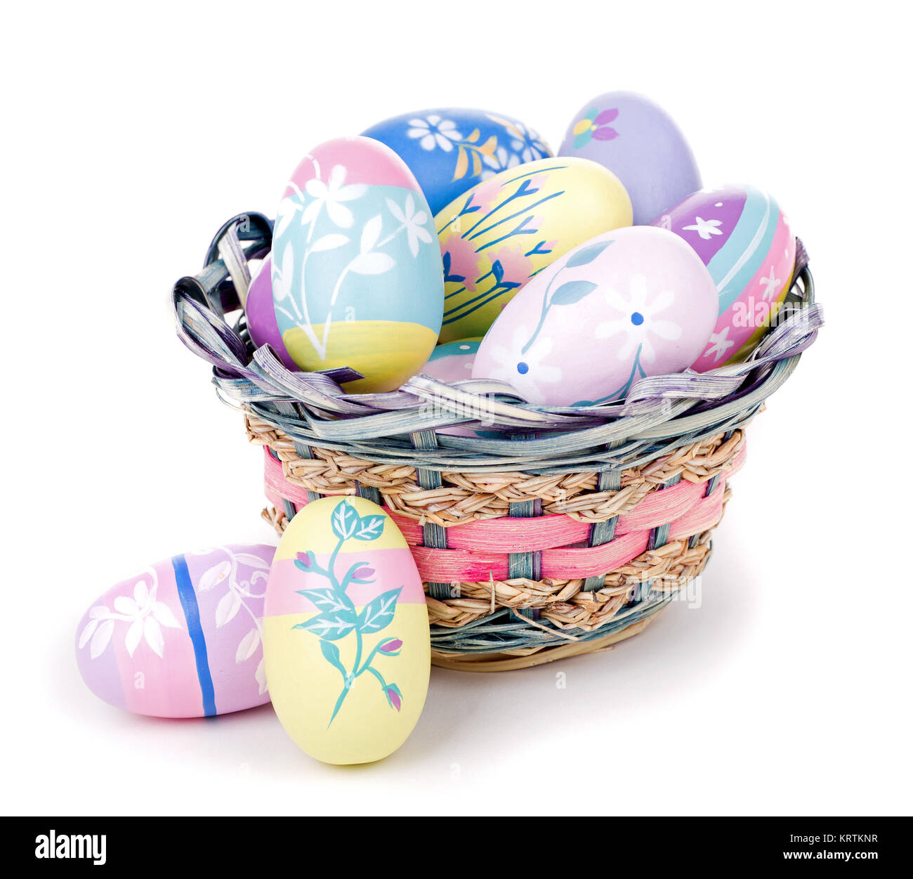Colorful Easter eggs and basket on a white background Stock Photo - Alamy