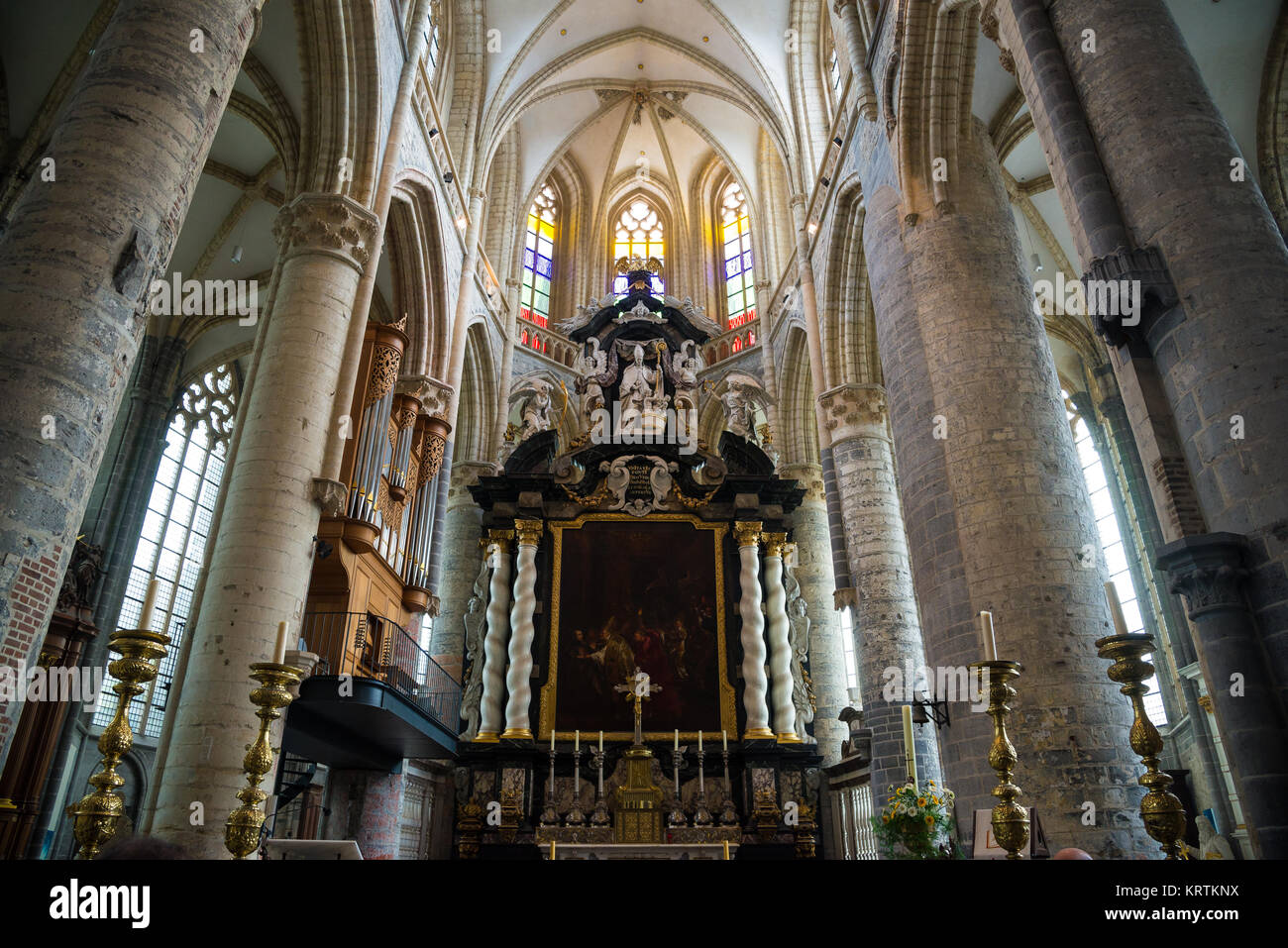 Ghent, Belgium - April 16, 2017: Beautiful view of the interior of the Saint Nicholas' Church in Ghent, Belgium Stock Photo