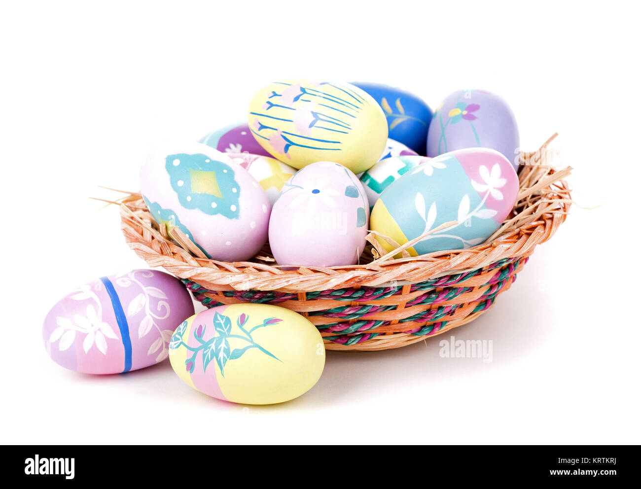 Colorful Easter eggs and basket on a white background Stock Photo - Alamy