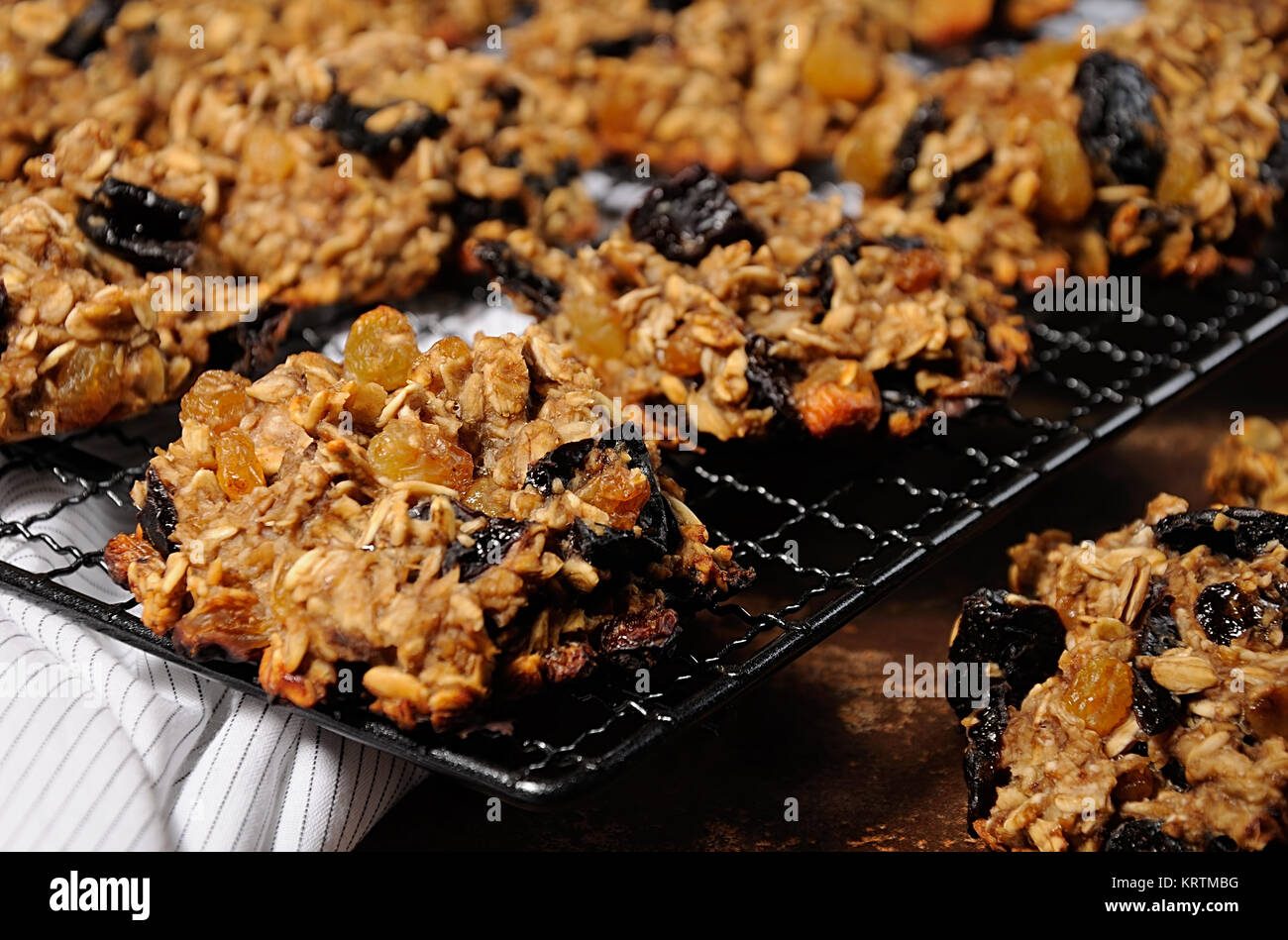 Healthy homemade baking. Oatmeal and banana cookies with dried prunes