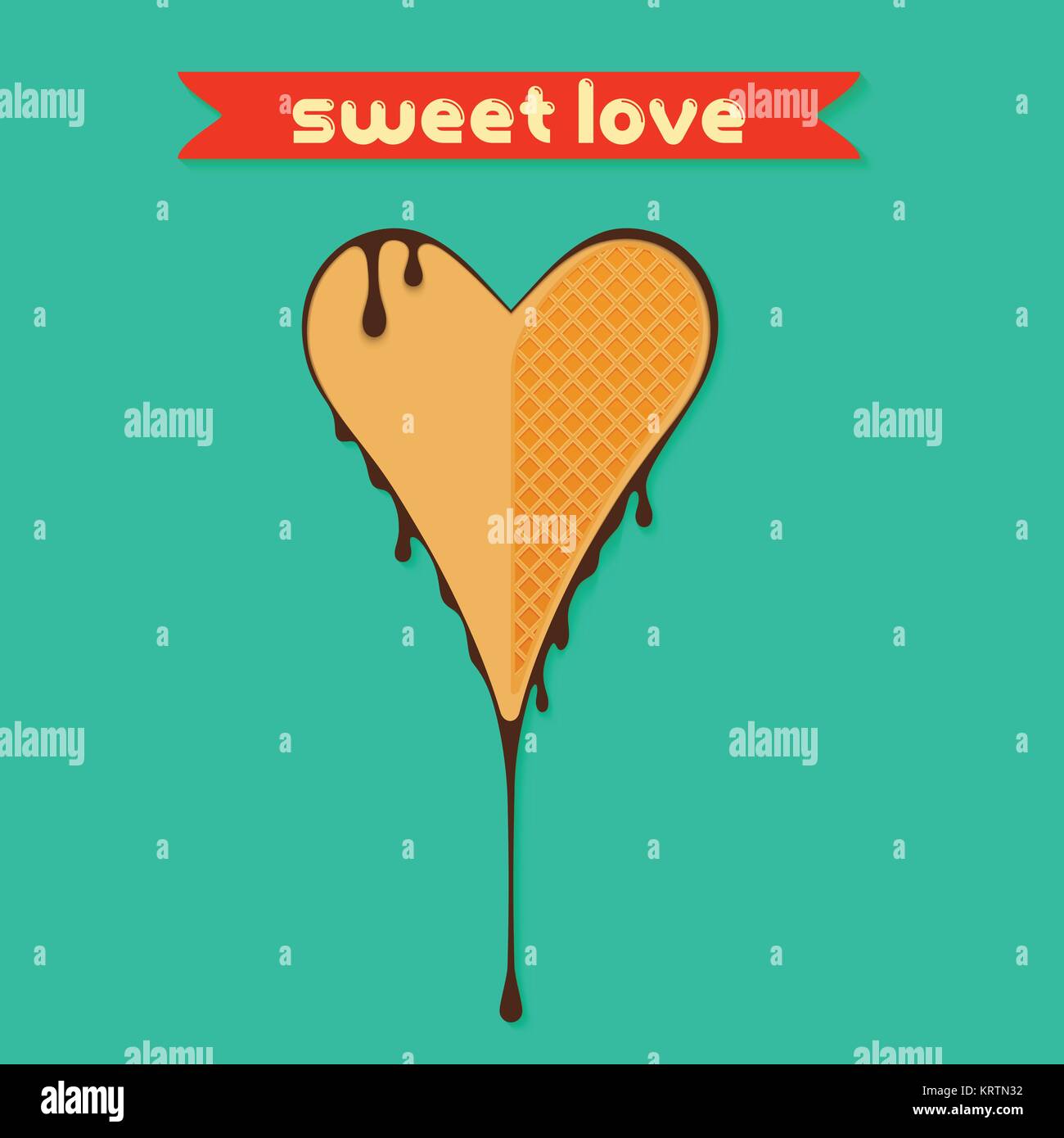 Heart Shaped Waffles Sweet Love in Chocolate Vector Illustration