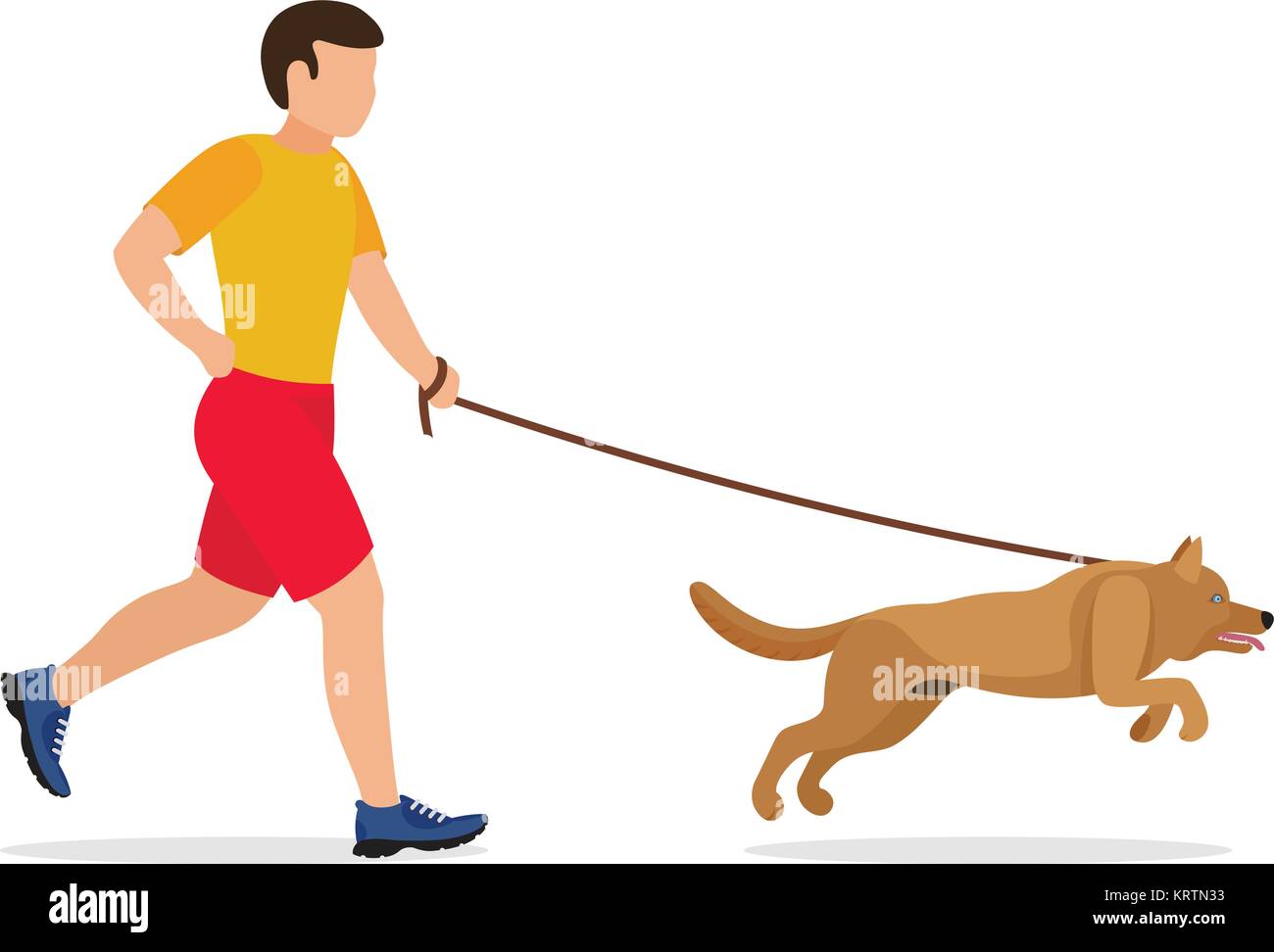 Man walking or running with a dog. Vector illustration. Stock Vector