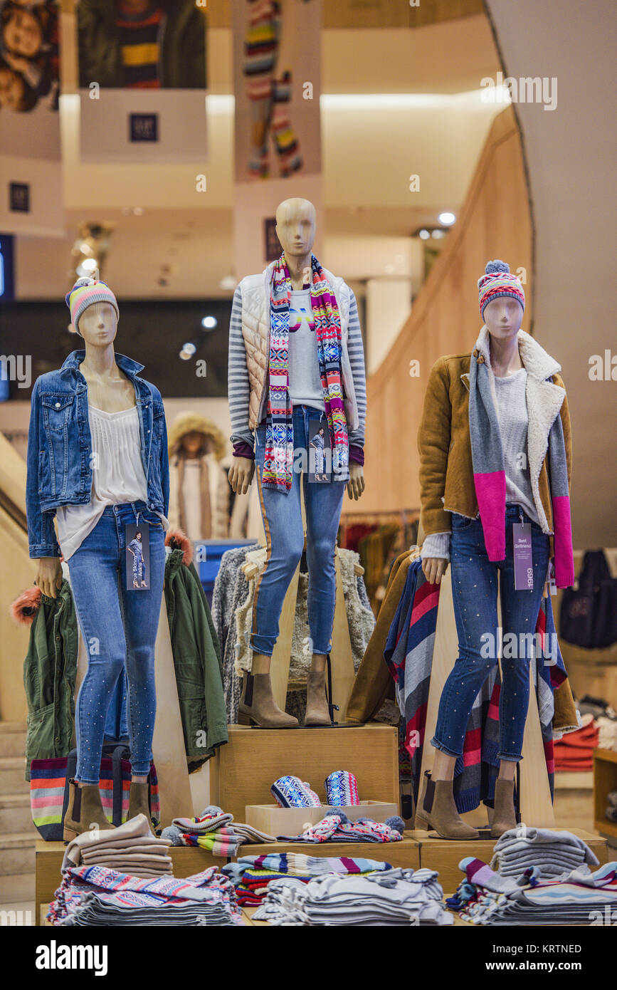 Milan, Italy November 12, 2016 Luxury clothing in a showcase in