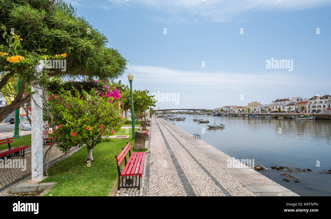 Riverside in Tavira on a summer morning, Faro District, Algarve. Stock Photo