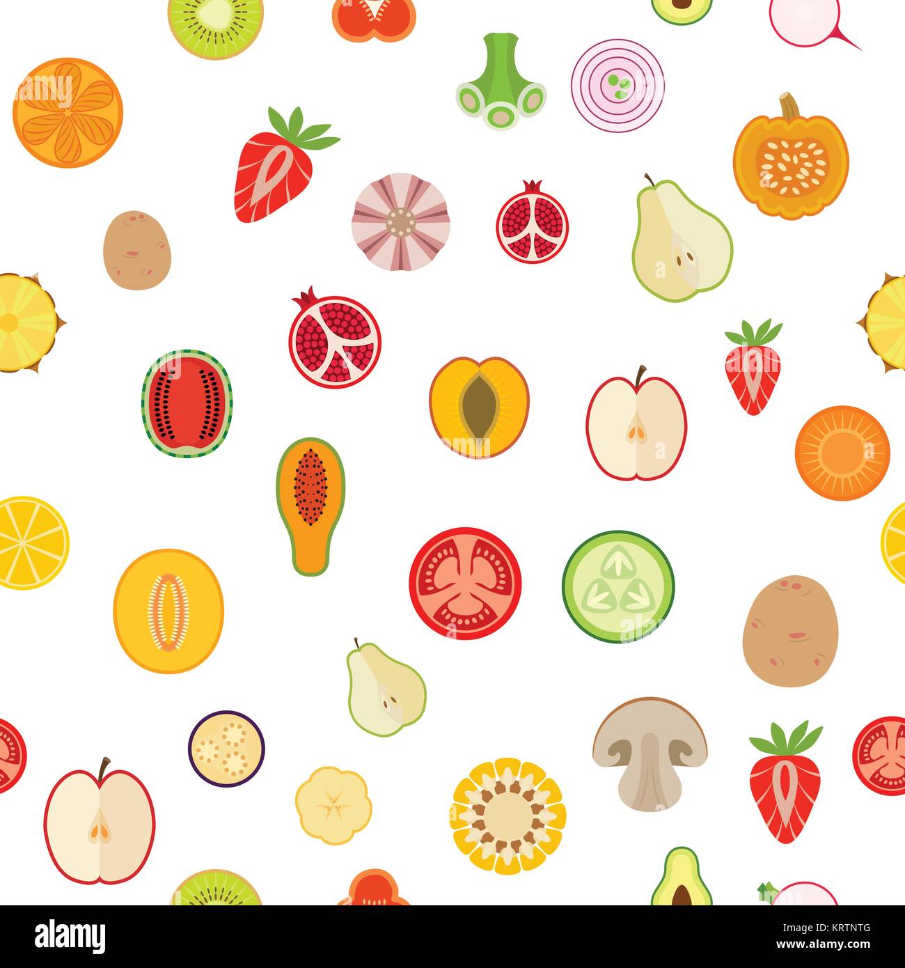Seamless background with fruits and vegetables on white background ...