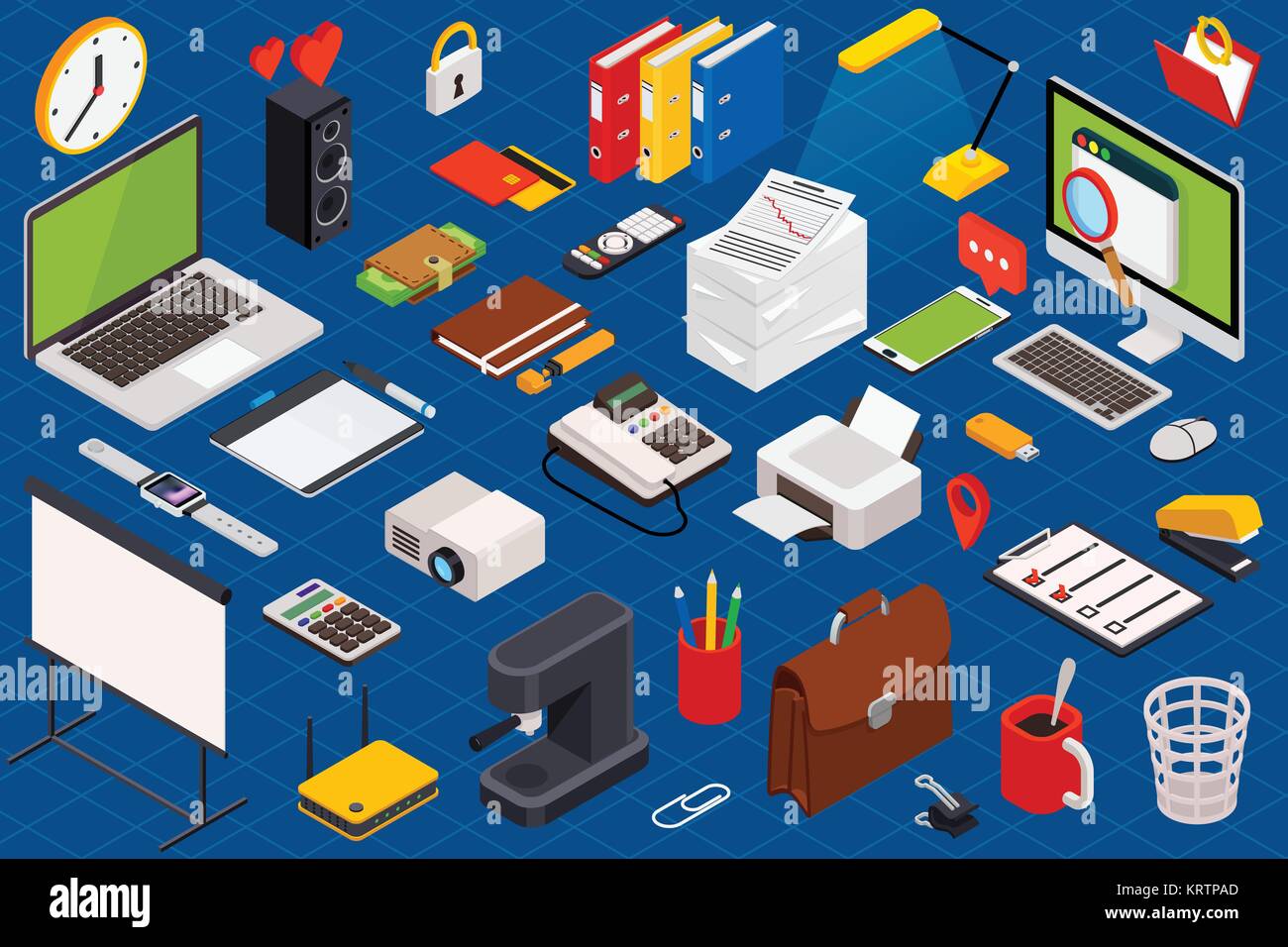 Flat 3d isometric computerized technology workspace infographic concept ...