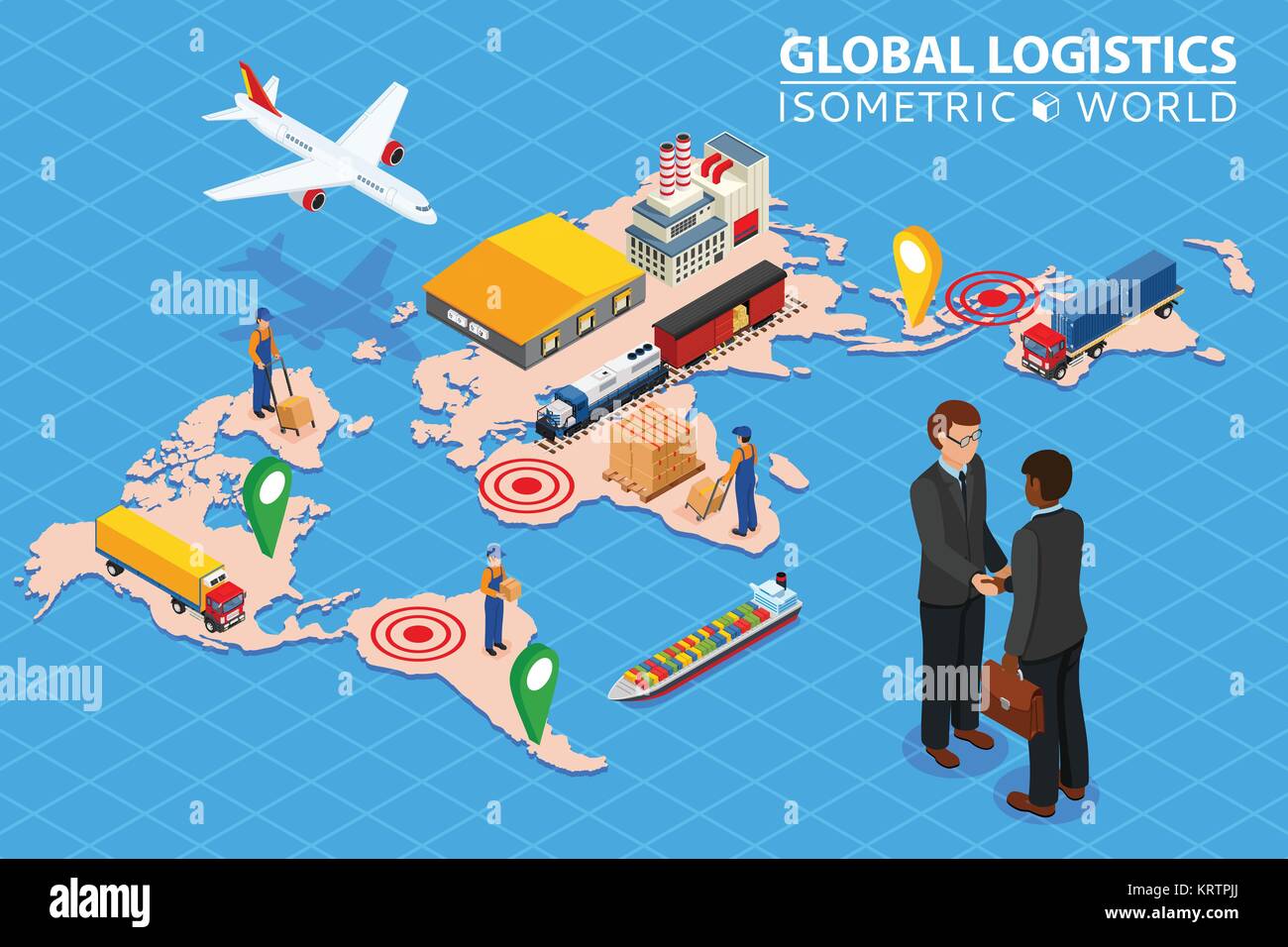 Global logistics network Flat 3d isometric vector illustration Set of ...
