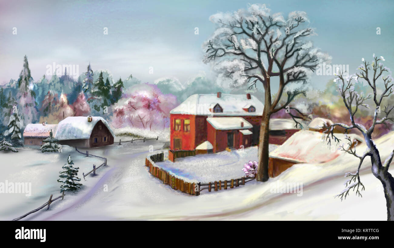 Rural Landscape in Winter Day Stock Photo - Alamy