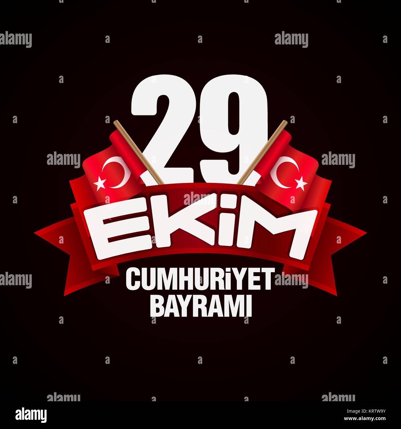 29 Ekim Cumhuriyet Bayrami Tebrik Karti - October 29 Republic Day of Turkey. Greeting card concept on black background. Stock Vector