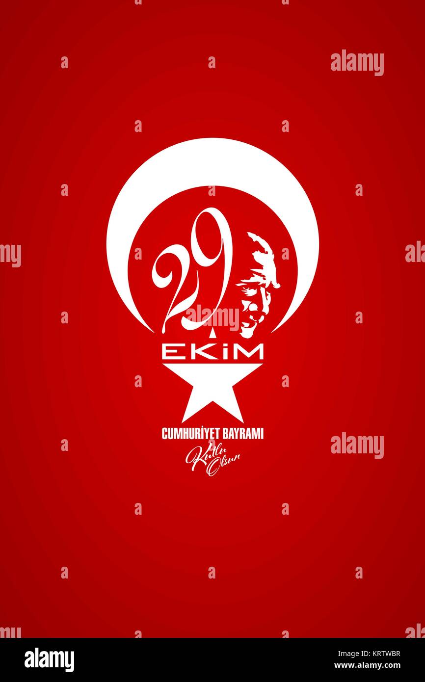 29 Ekim Cumhuriyet Bayrami Tebrik Karti - October 29 Republic Day of Turkey. Greeting card concept on red background. Stock Vector