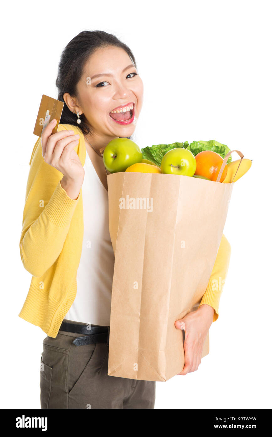 Grocery shopping female and credit card Stock Photo Alamy