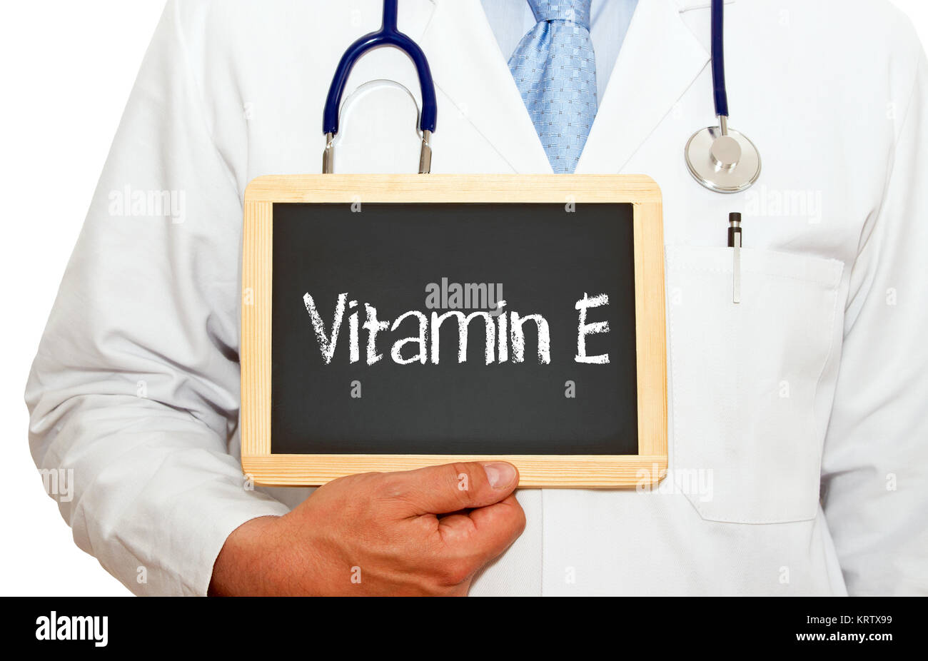 Vitamin E - Arzt mit Kreidetafel Stock Photo