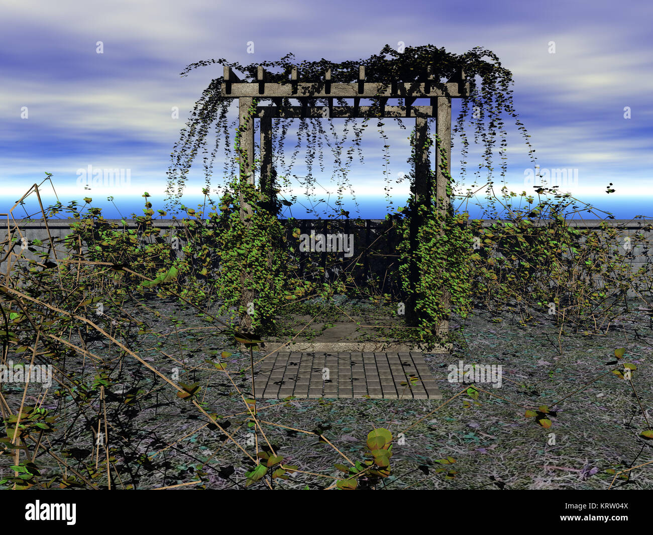 pergola overgrown with ivy Stock Photo - Alamy