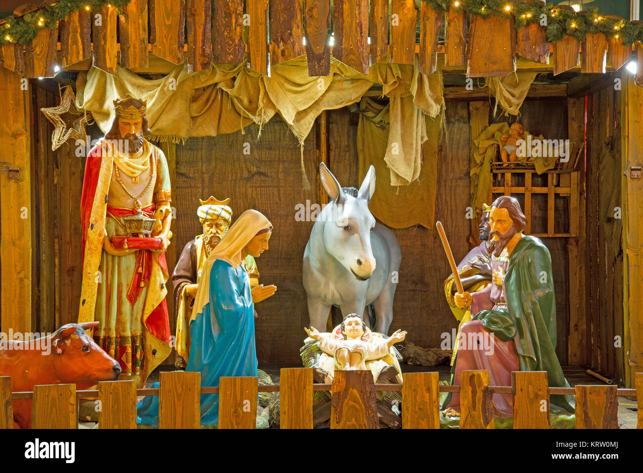 nativity scene on the christmas market in saarbrÃ¼cken Stock Photo