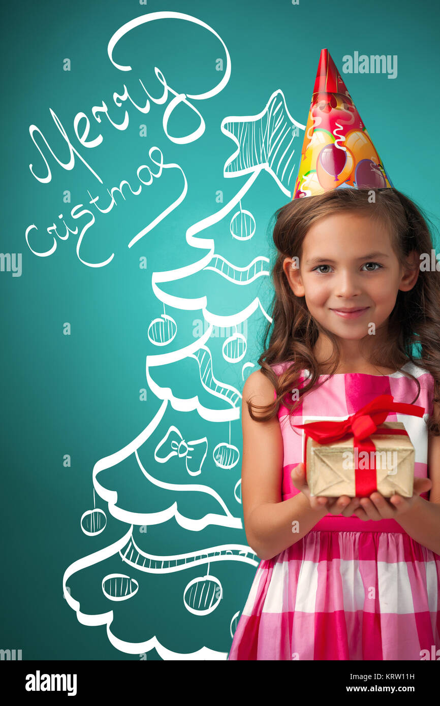 The cute cheerful little girl on blue background Stock Photo - Alamy