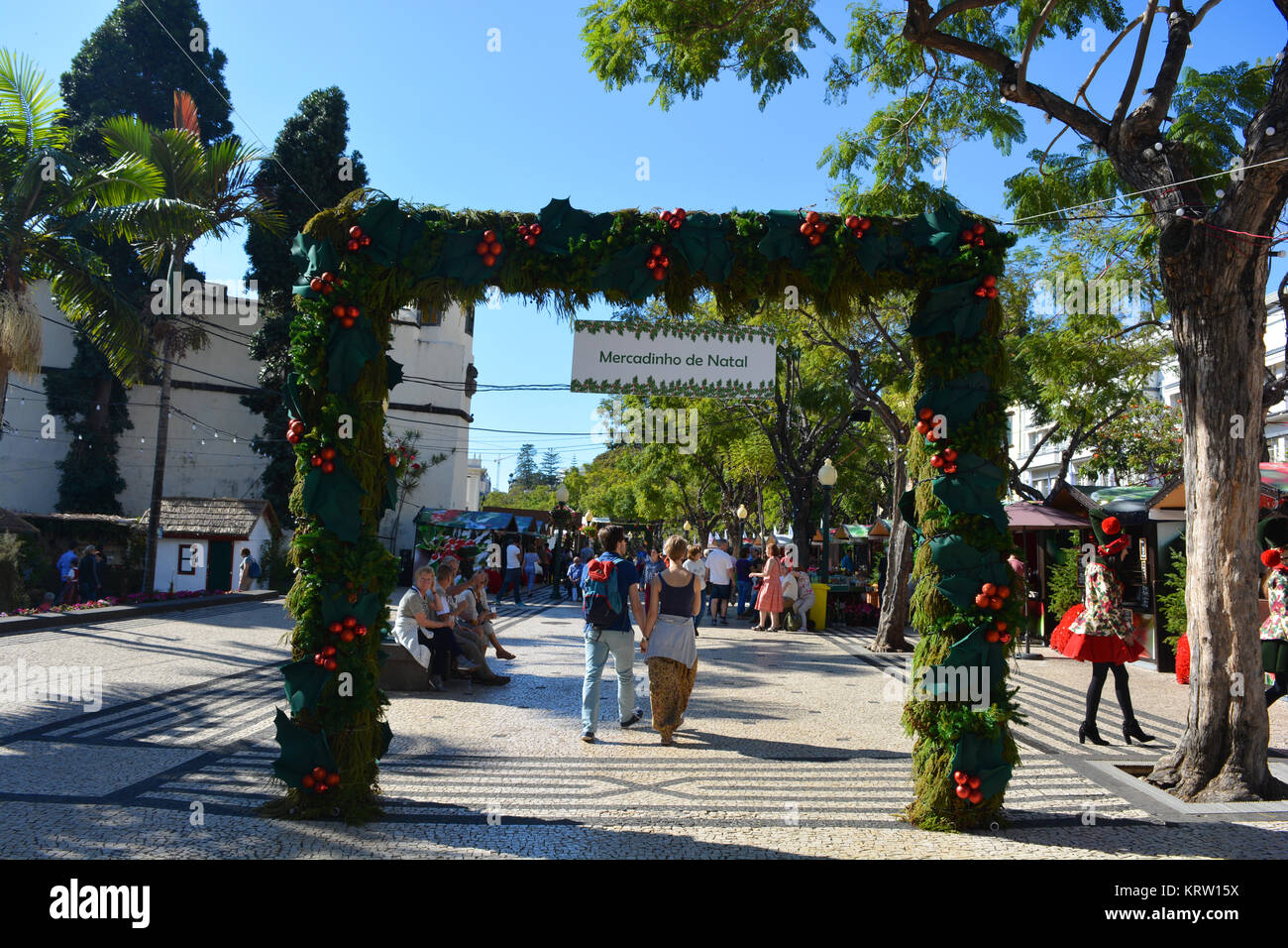 Mercadinho de Natal, the Christmas Market on the esplanade of Avenida Arriaga, Funchal, Madeira, Portugal Stock Photo
