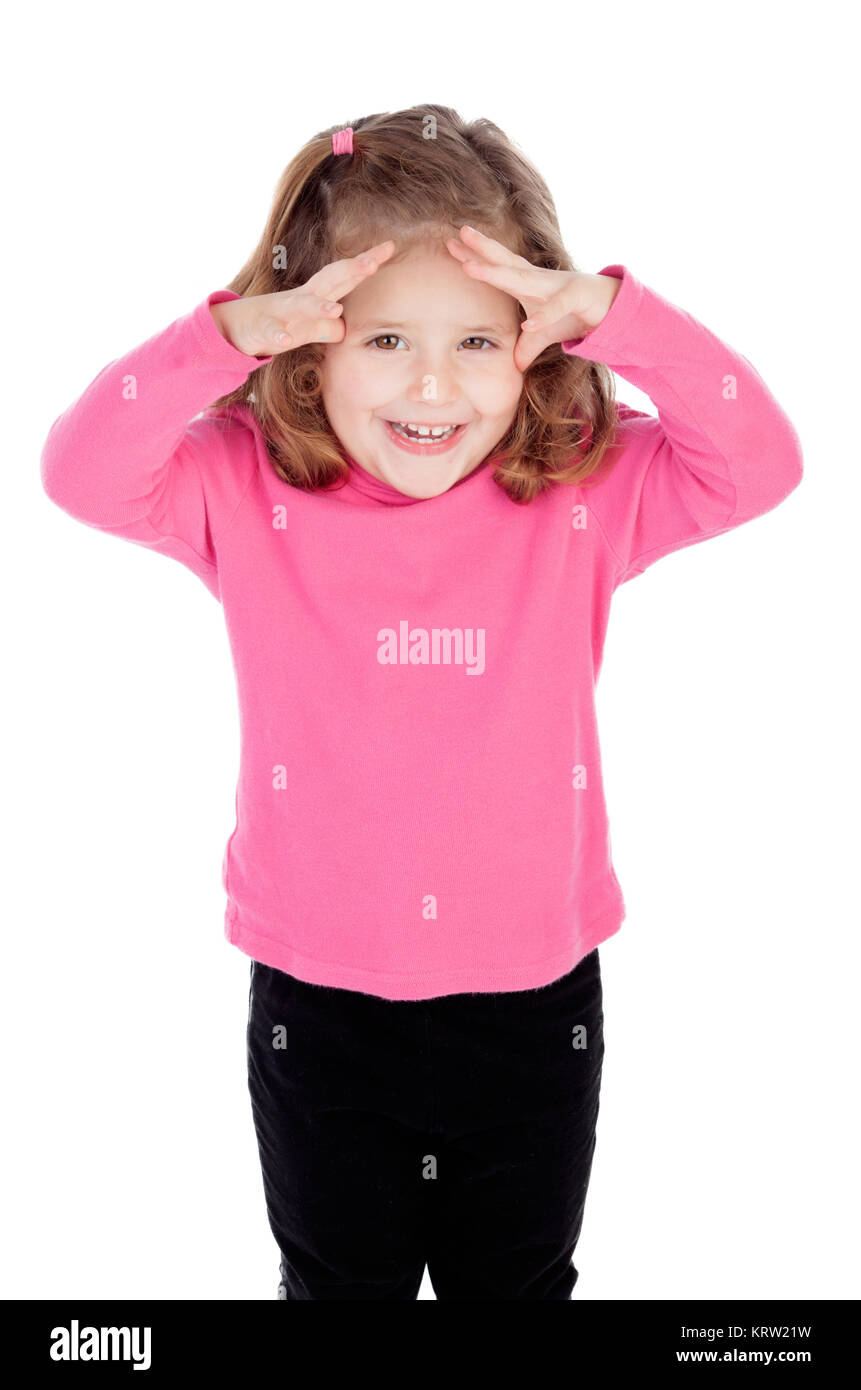 Surprised little girl in pink Stock Photo - Alamy