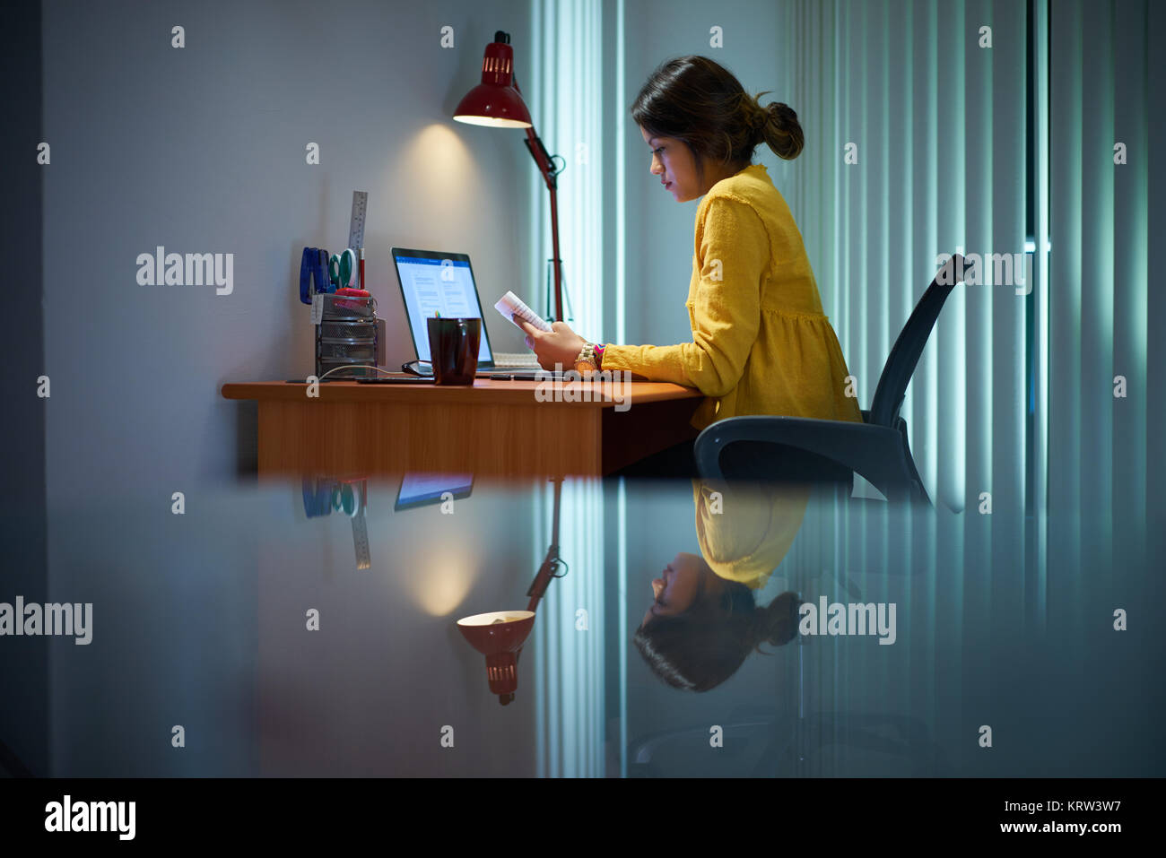 College Girl Female Student Studying At Night Stock Photo Alamy