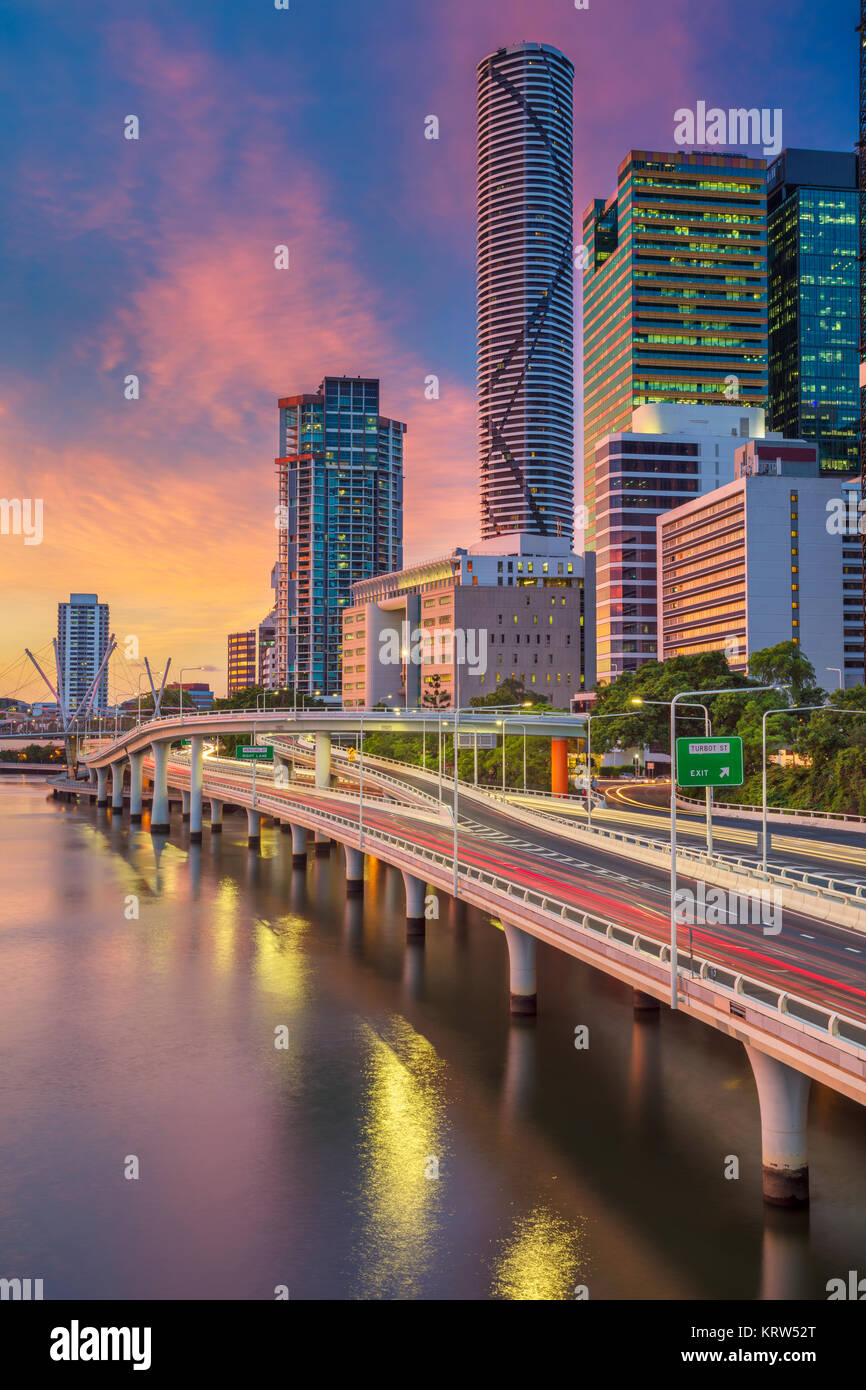 Brisbane. Cityscape image of Brisbane skyline, Australia during dramatic sunset. Stock Photo