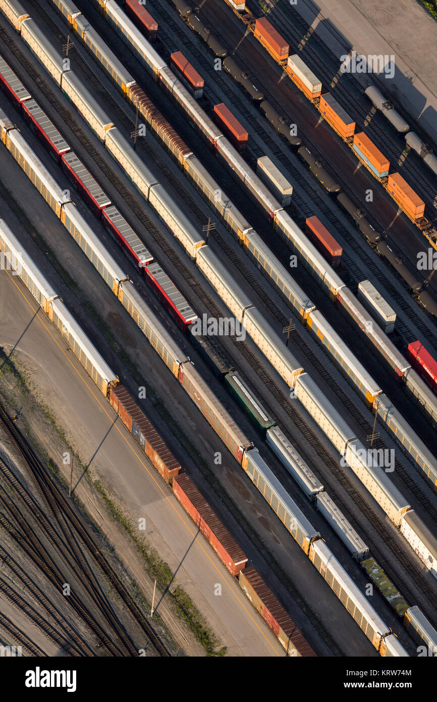 A arial view of a railway freight yard in Toronto. Stock Photo