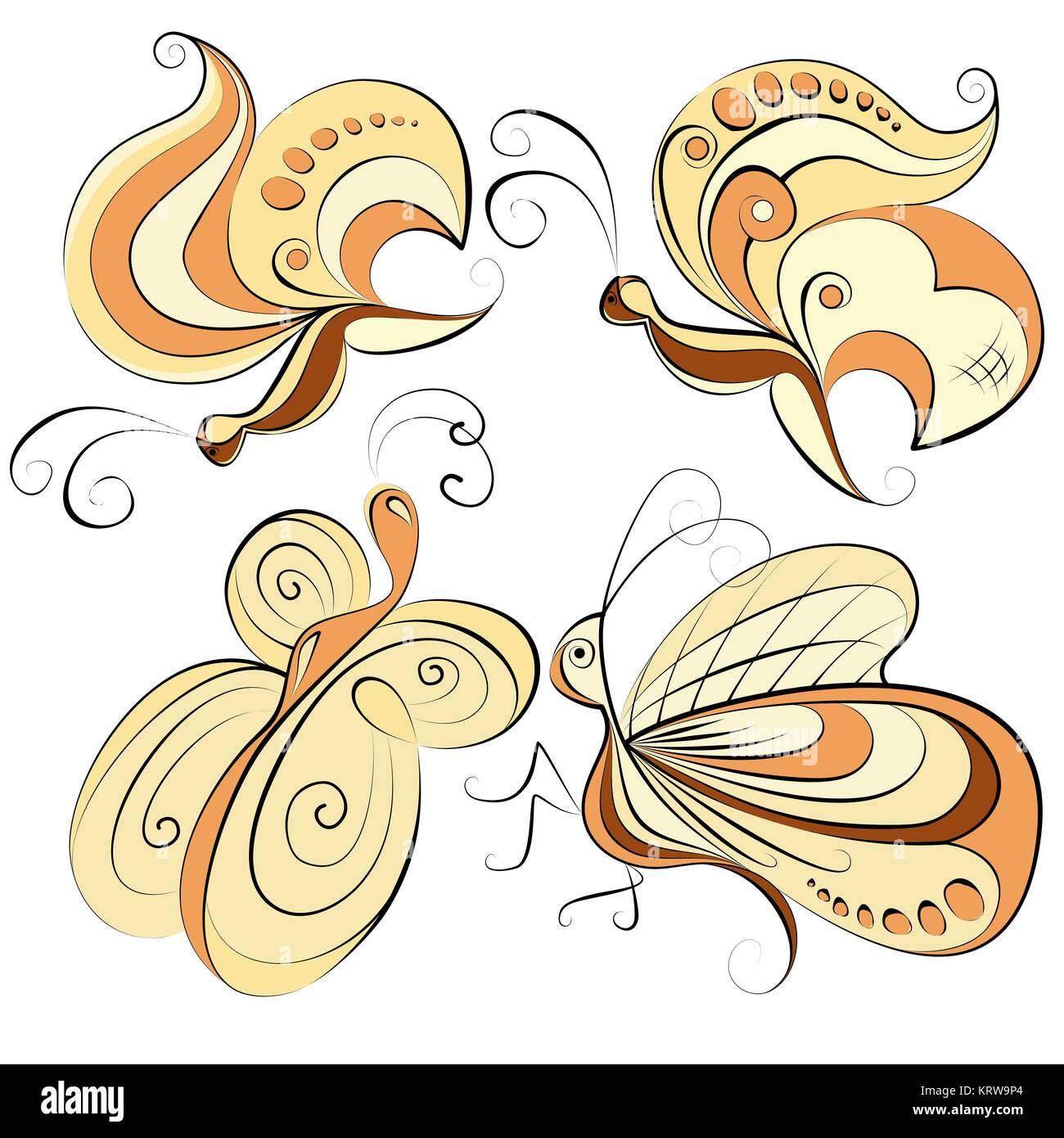 Illustration - four different butterflies on a white background Stock Photo