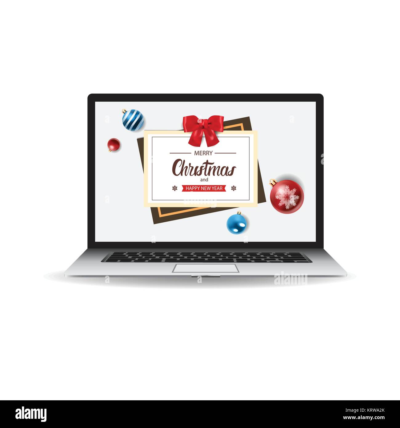 Merry Christmas Banner On Modern Laptop Screen Online Holiday Greeting Message Icon Stock Vector