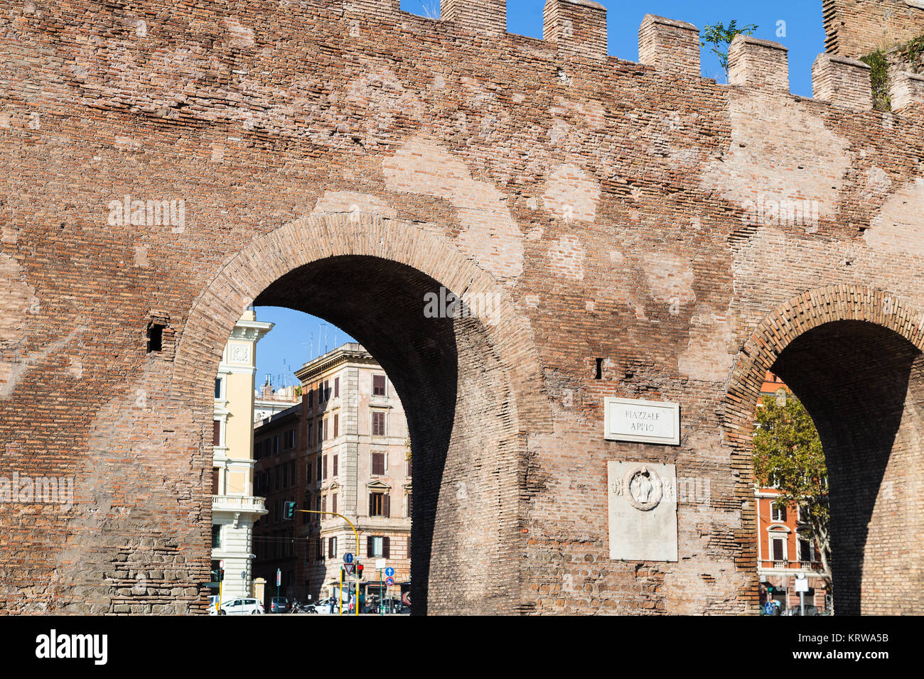 gate in ancient city Aurelian Wall in Rome Stock Photo
