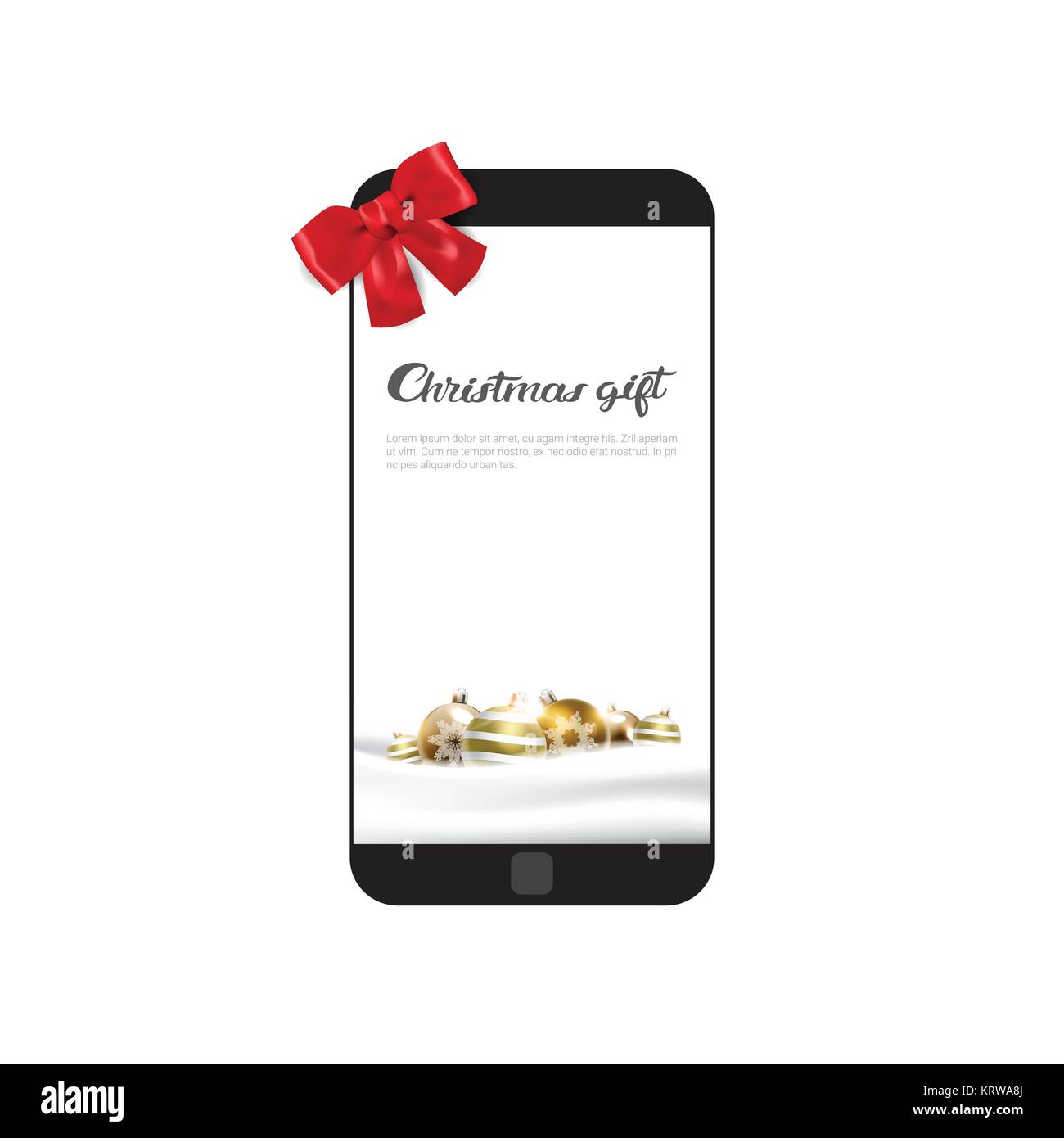Modern Cell Smart Phone With Holiday Bow Christmas Gift Icon Concept Stock Vector