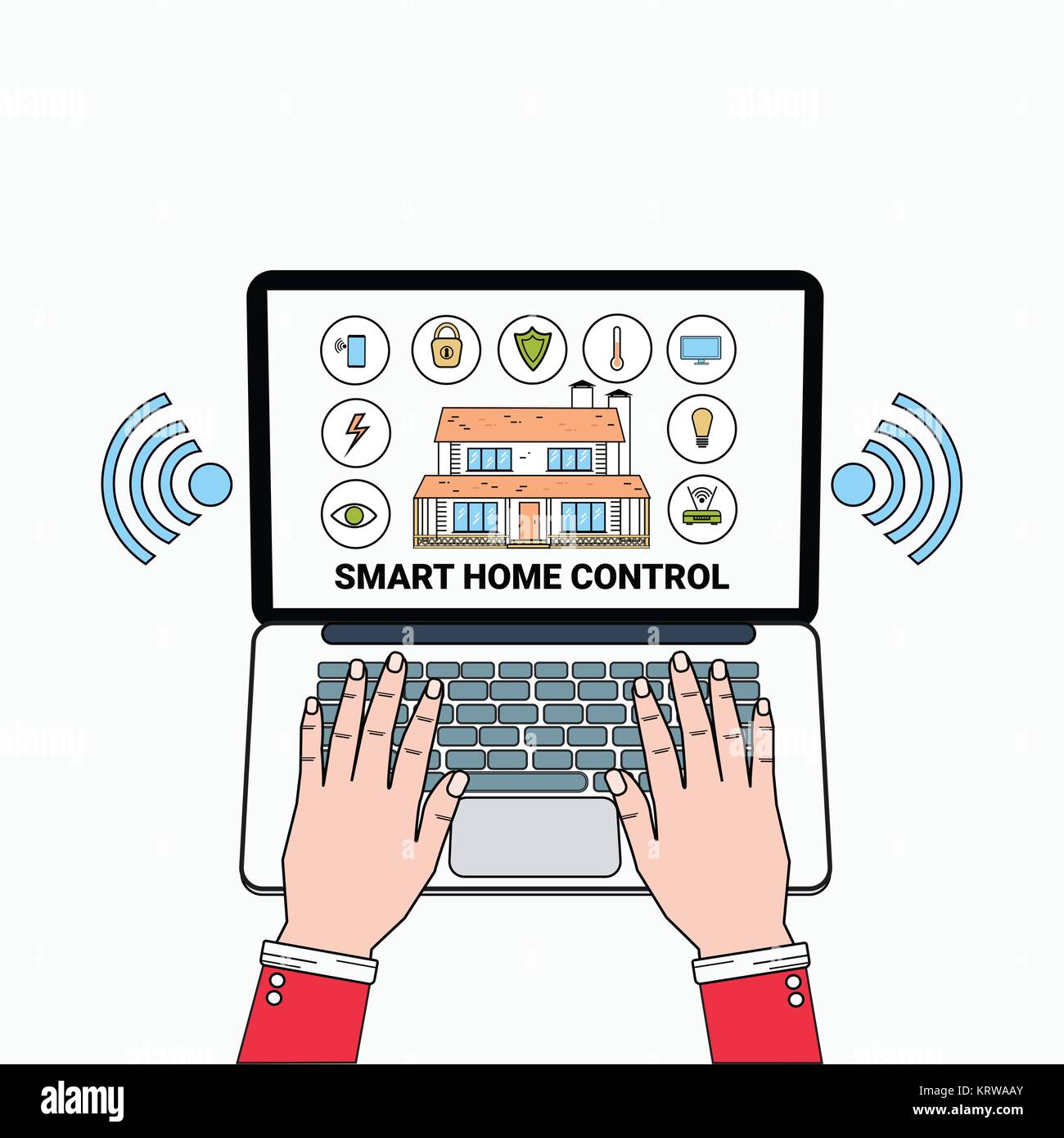 Smart Home Control System Application On Laptop Computer House