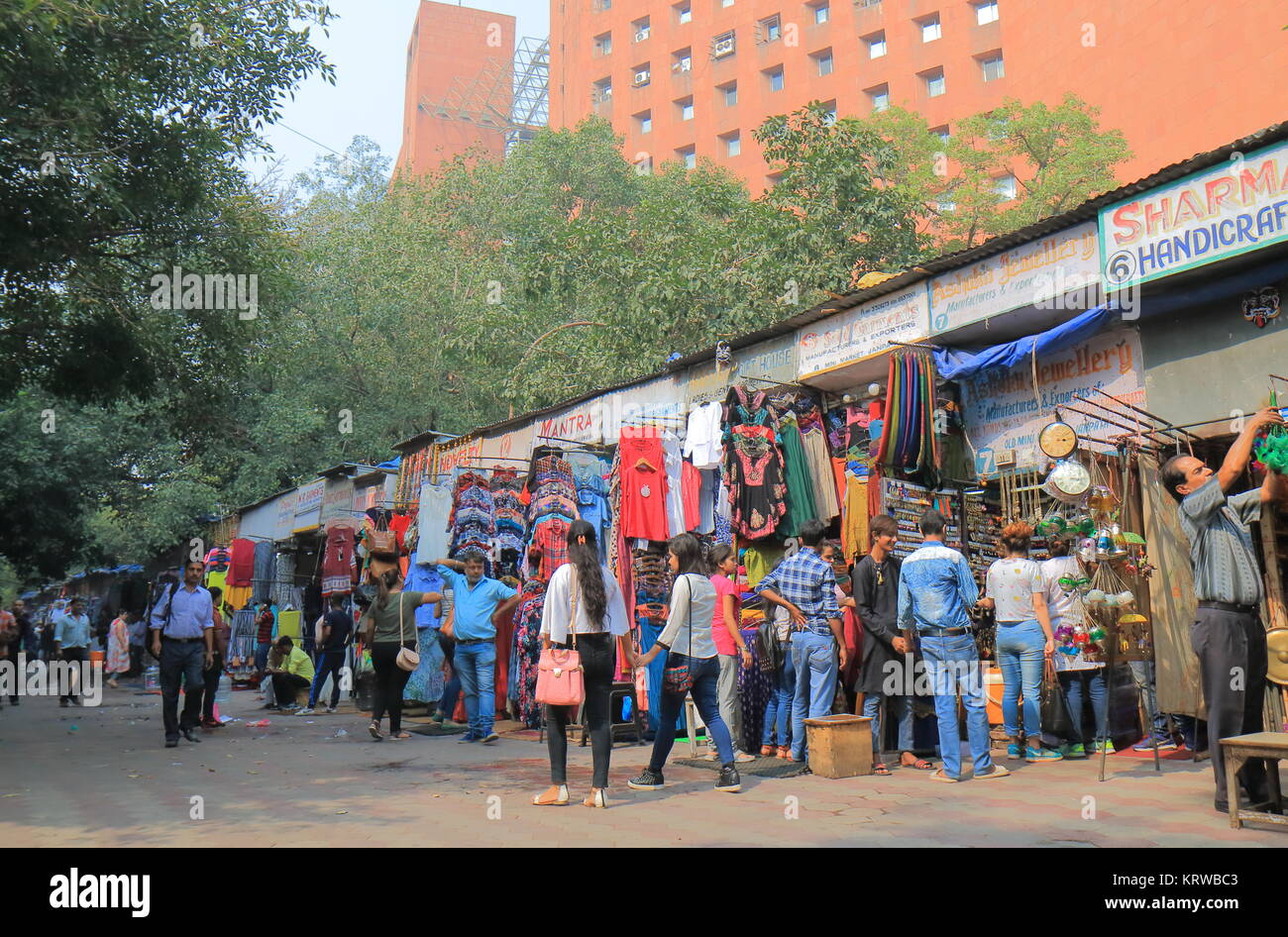 People visit Janpath street market in downtown New Delhi India Stock Photo