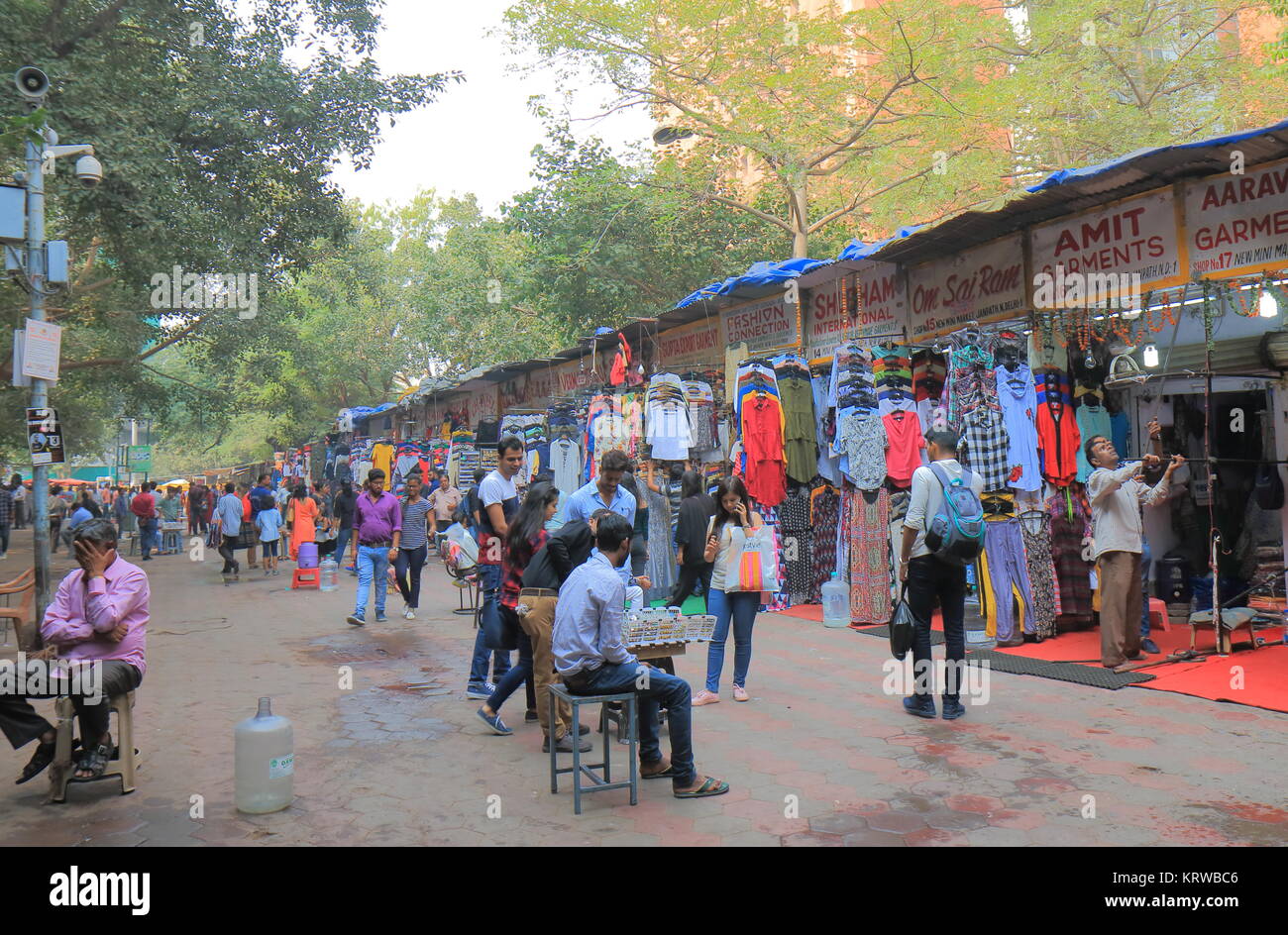 People visit Janpath street market in downtown New Delhi India Stock Photo