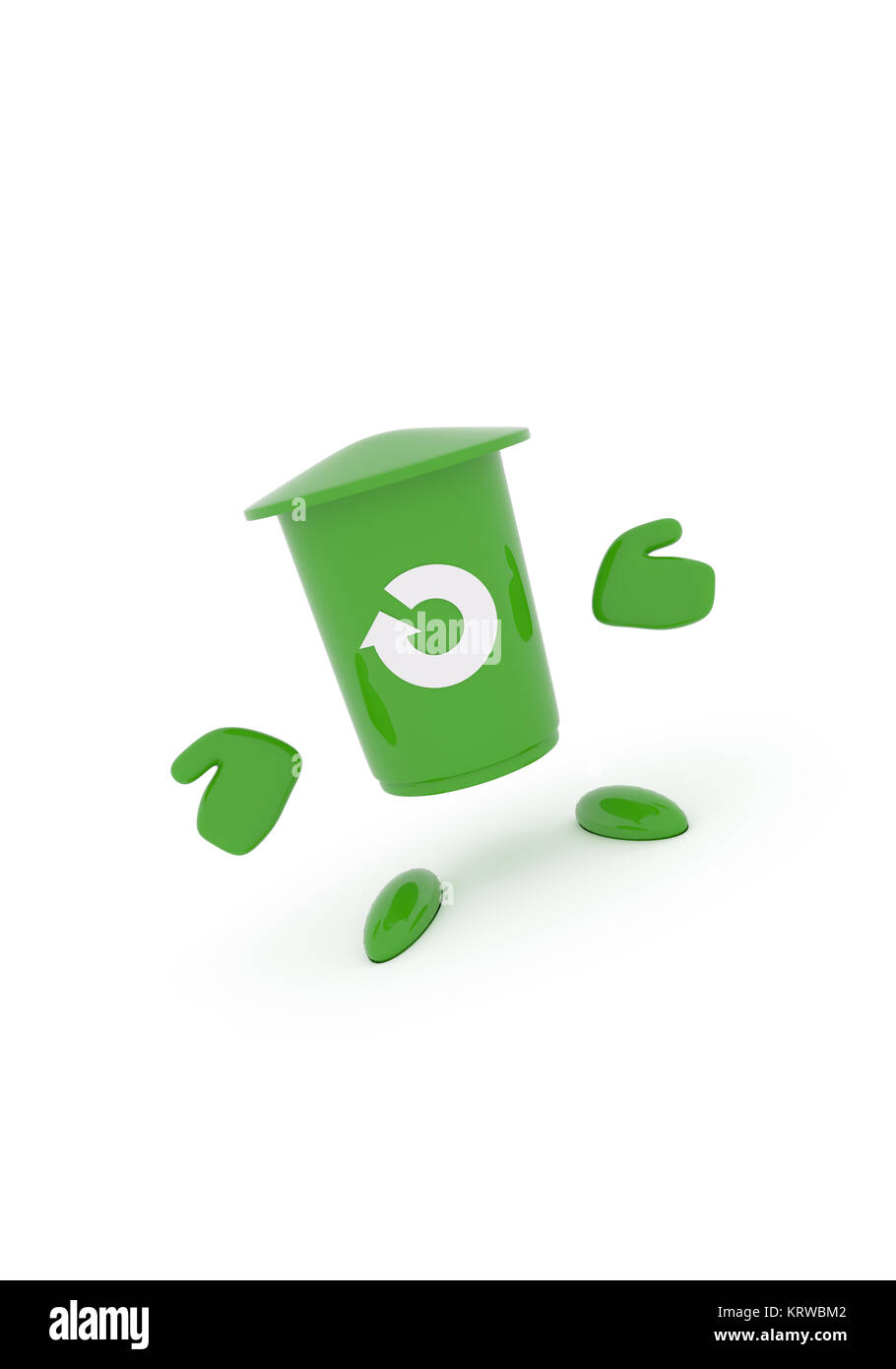 Green garbage bin with a recovery icon on a white background, 3d ...
