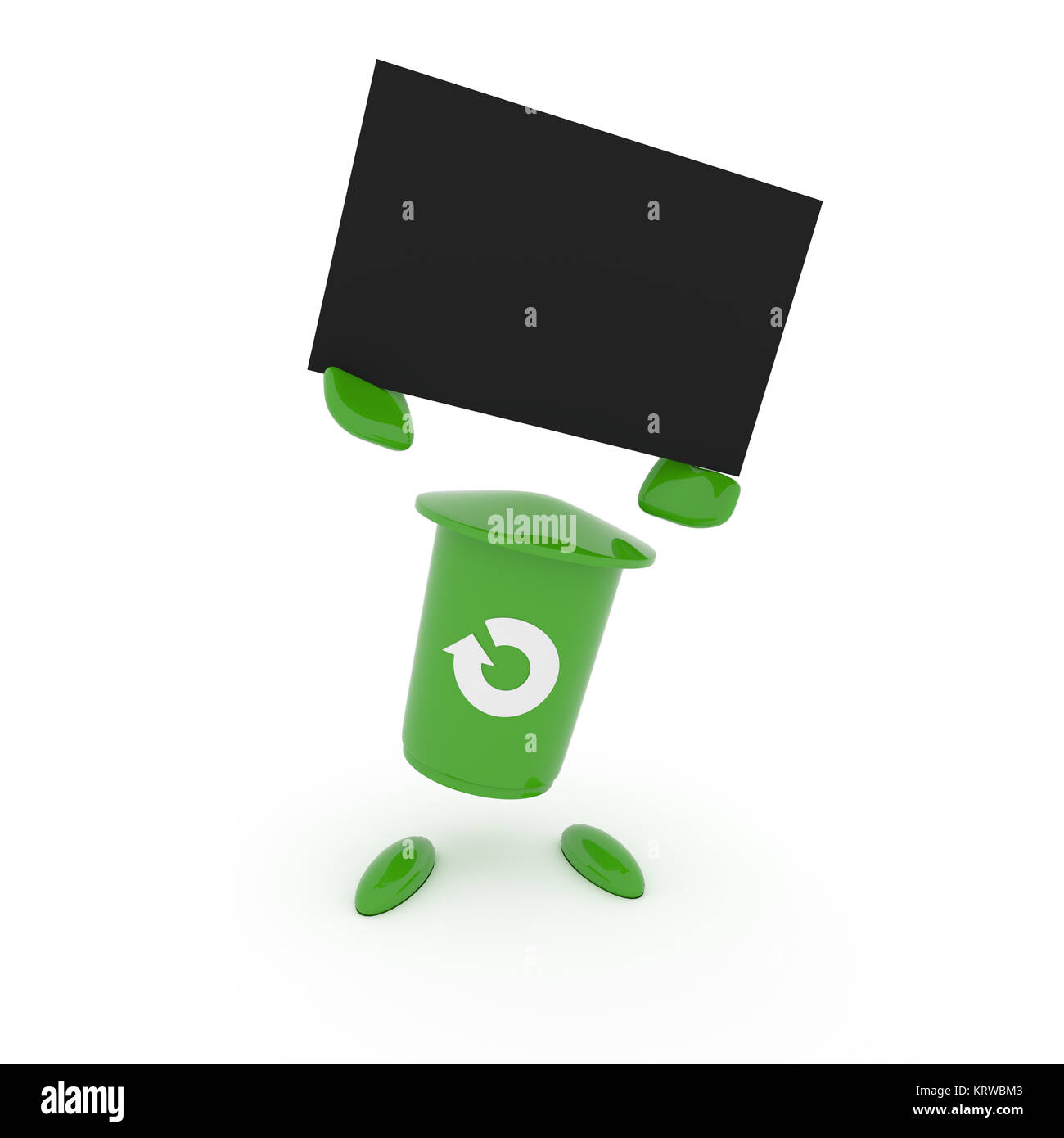 Green garbage bin with a recovery icon on a white background, 3d ...