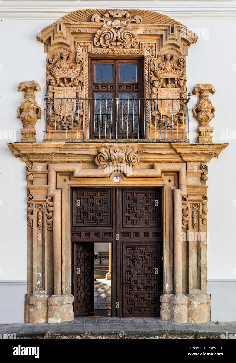 Door and facade of 1699, located in the historic town of Almagro. Spain. Stock Photo