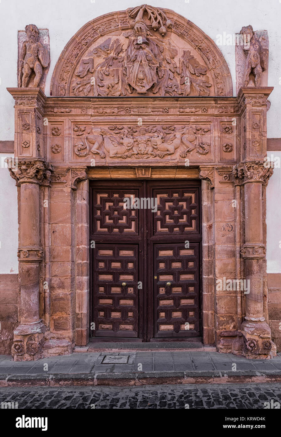 Door and facade of the sixteenth century, located in the historic town of Almagro. Spain. Stock Photo