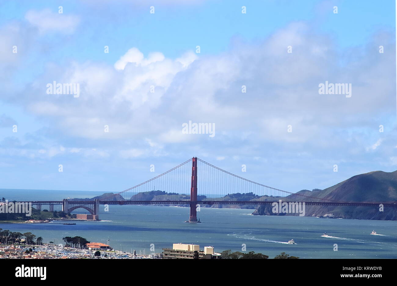 View on Golden Gate Bridge from Coit Tower. San Francisco, California. Stock Photo
