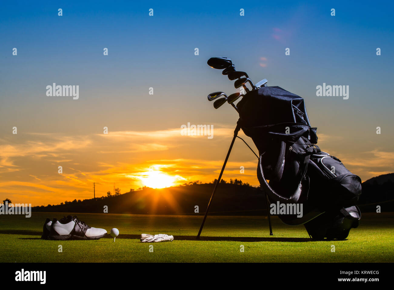 Golf club and Golf ball in bag on grass Stock Photo Alamy
