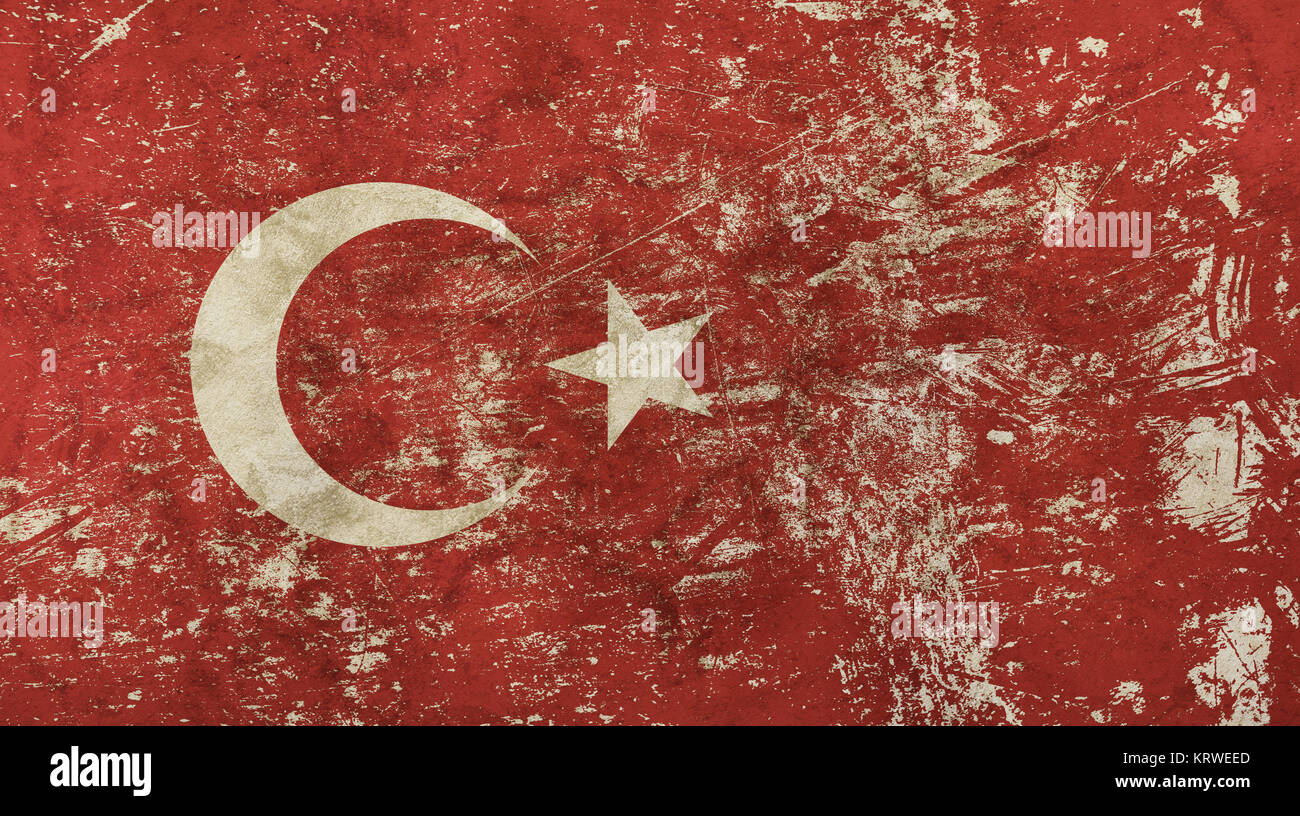 Old grunge vintage faded Republic of Turkey flag Stock Photo
