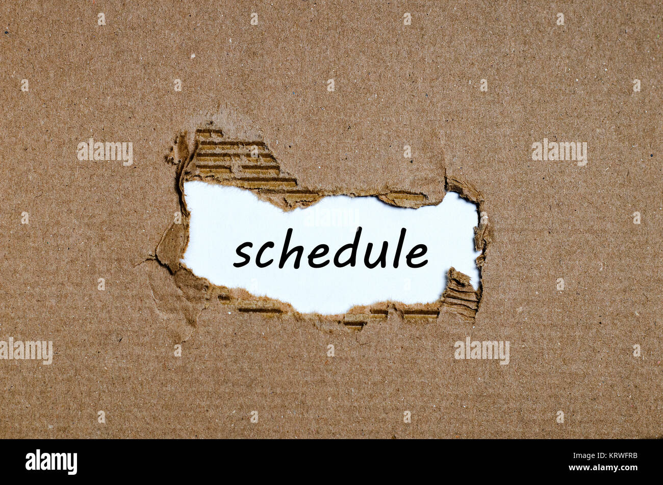 The word schedule appearing behind torn paper Stock Photo