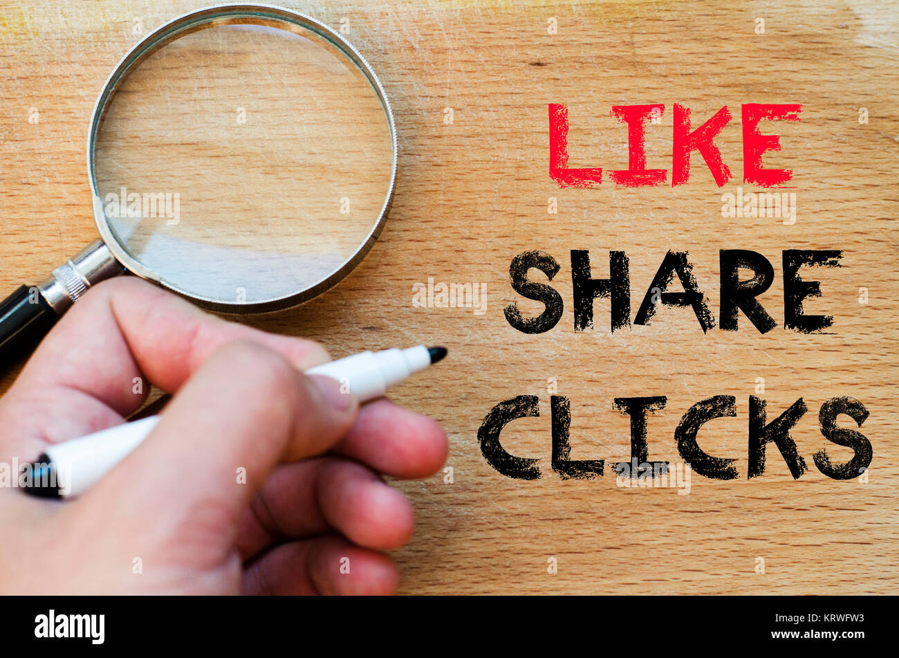 Like share clicks text concept Stock Photo