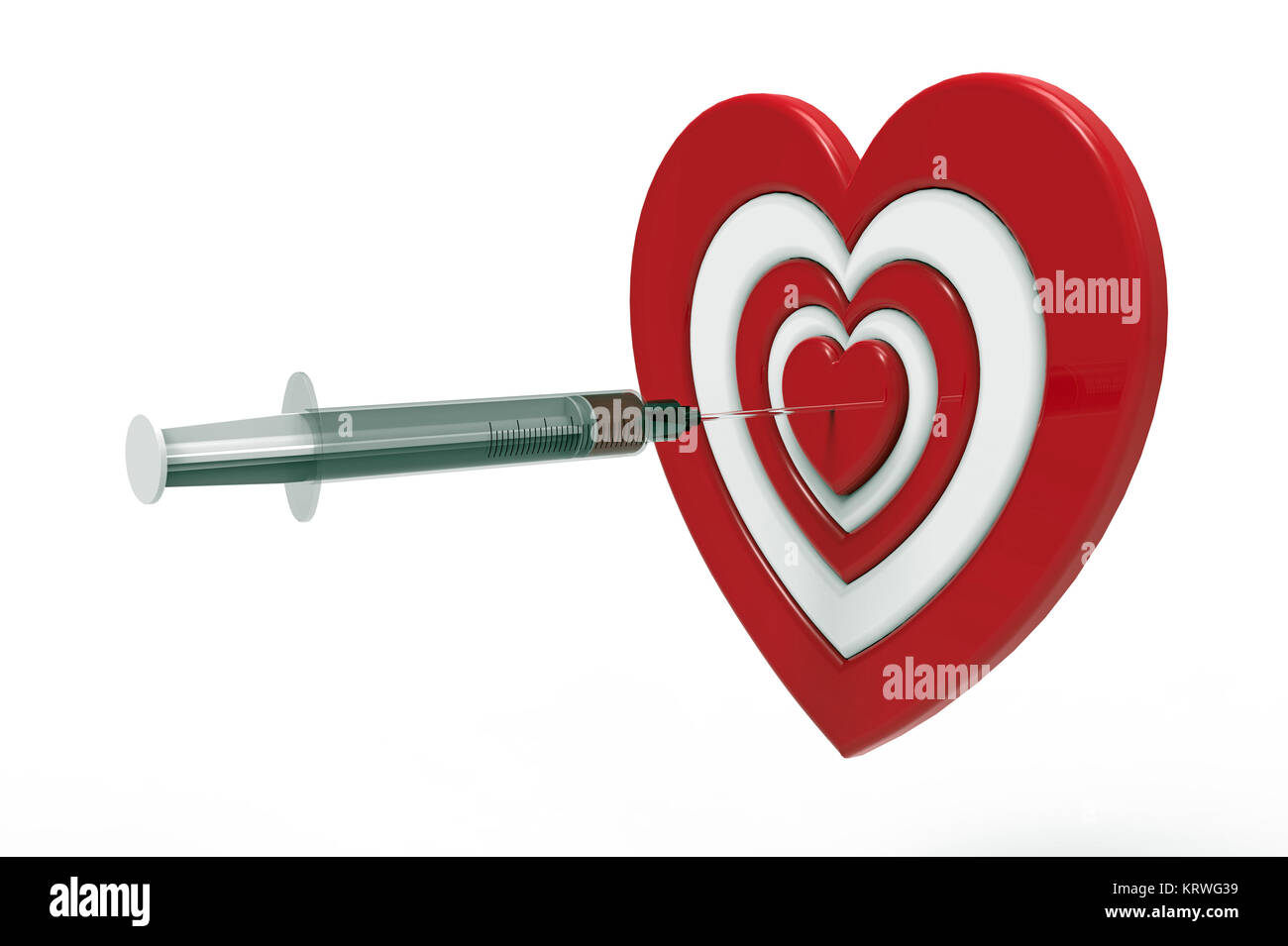 Heart shaped target and syringe, 3d rendering Stock Photo