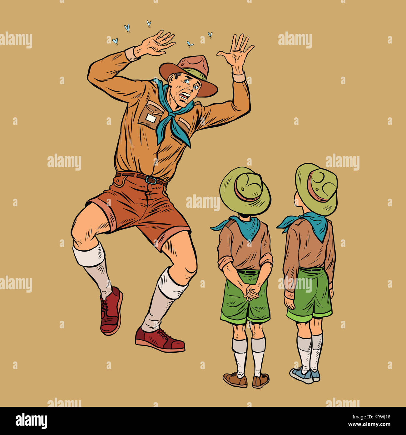 The scoutmaster is afraid of insects Stock Photo