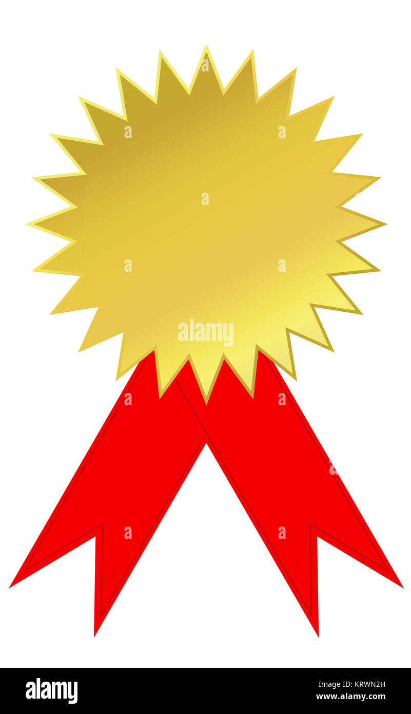 golden round badge with two red ribbons Stock Photo Alamy