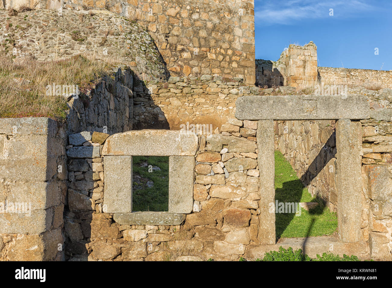 Door and window of a ruined house. Stock Photo