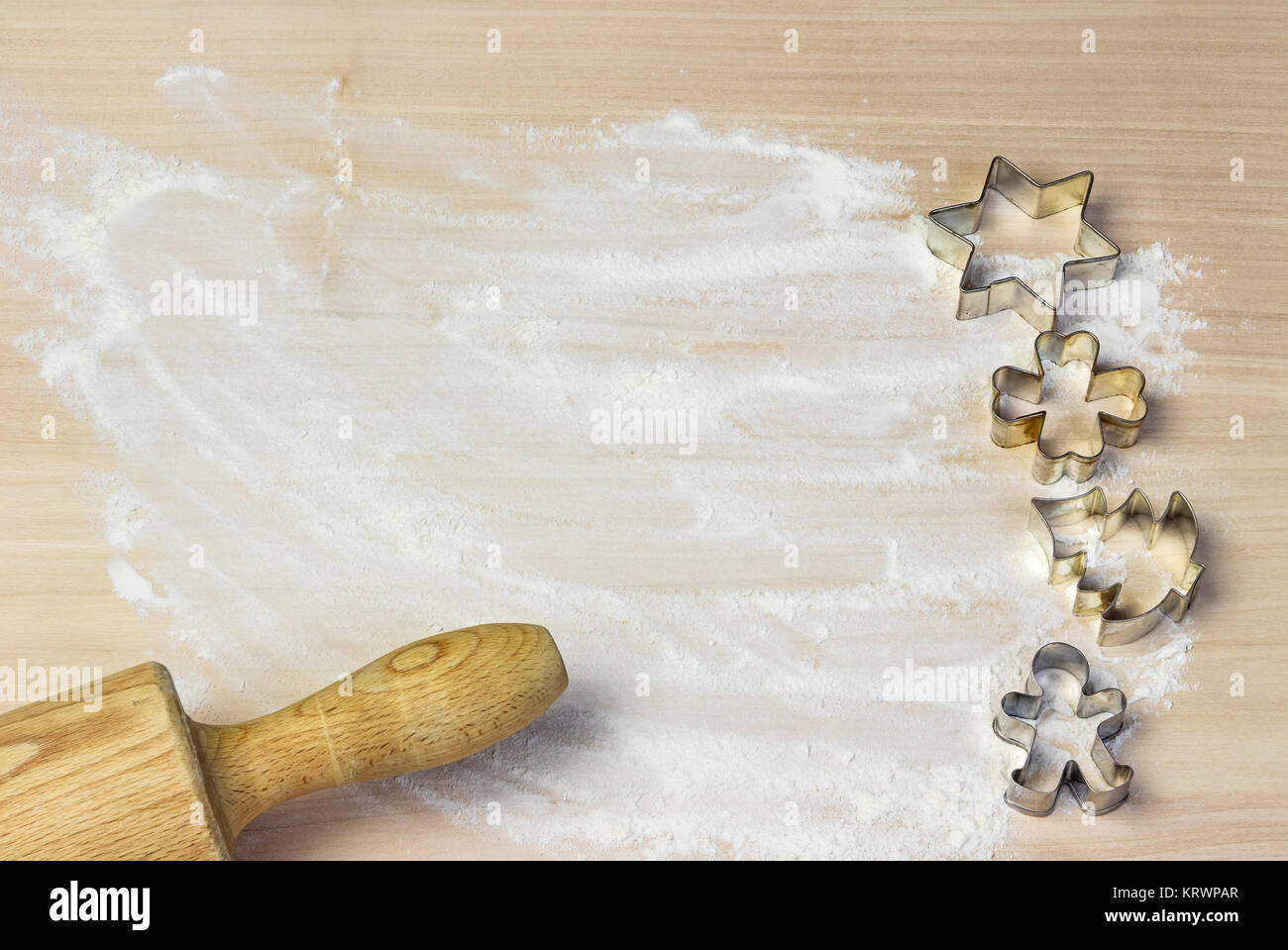 Cookie cutter mold and wooden rolling pin Stock Photo Alamy