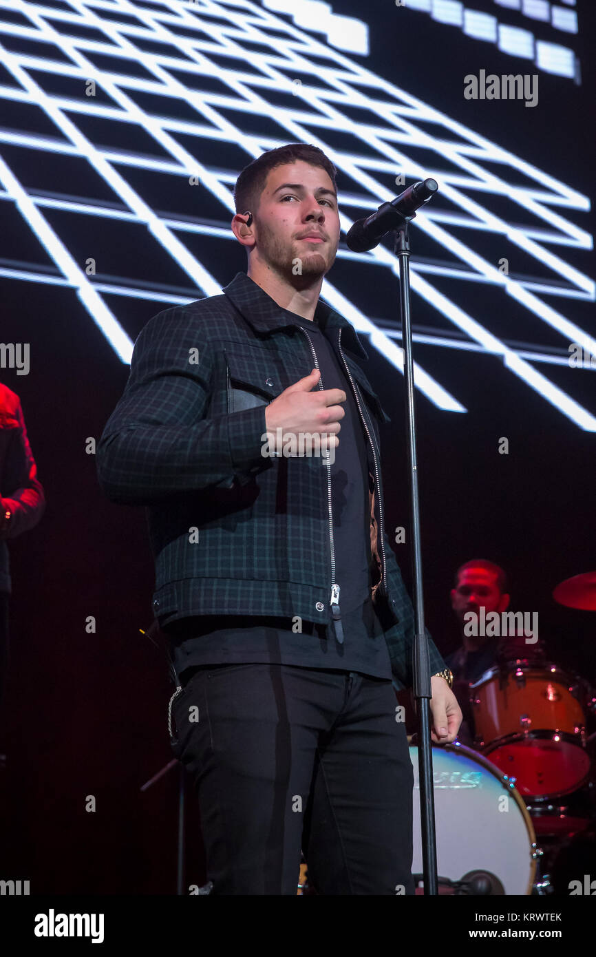 Nick Jonas performing at 93.3 FLZ's iHeartRadio Jingle Ball on December