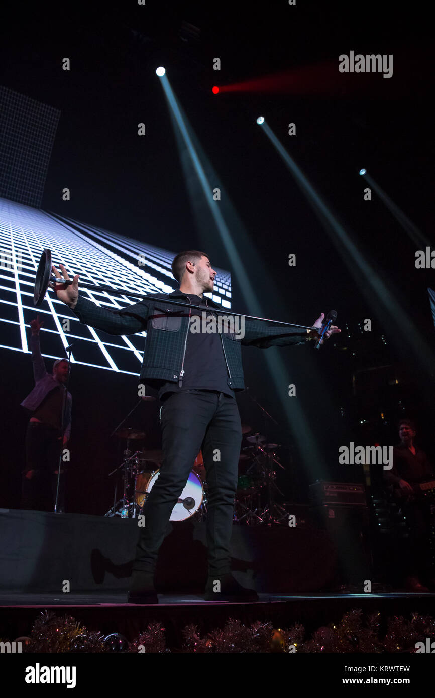 Nick Jonas performing at 93.3 FLZ's iHeartRadio Jingle Ball on December